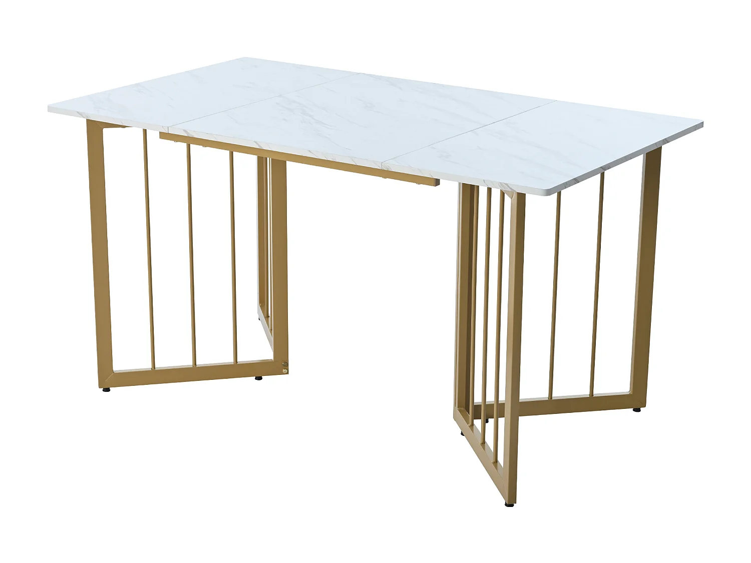 Eettafel voor 4 tot 6 couverts met marmerpatroon - Verstelbare poten van metaal en MDF-hout - Kleuren: goud en wit