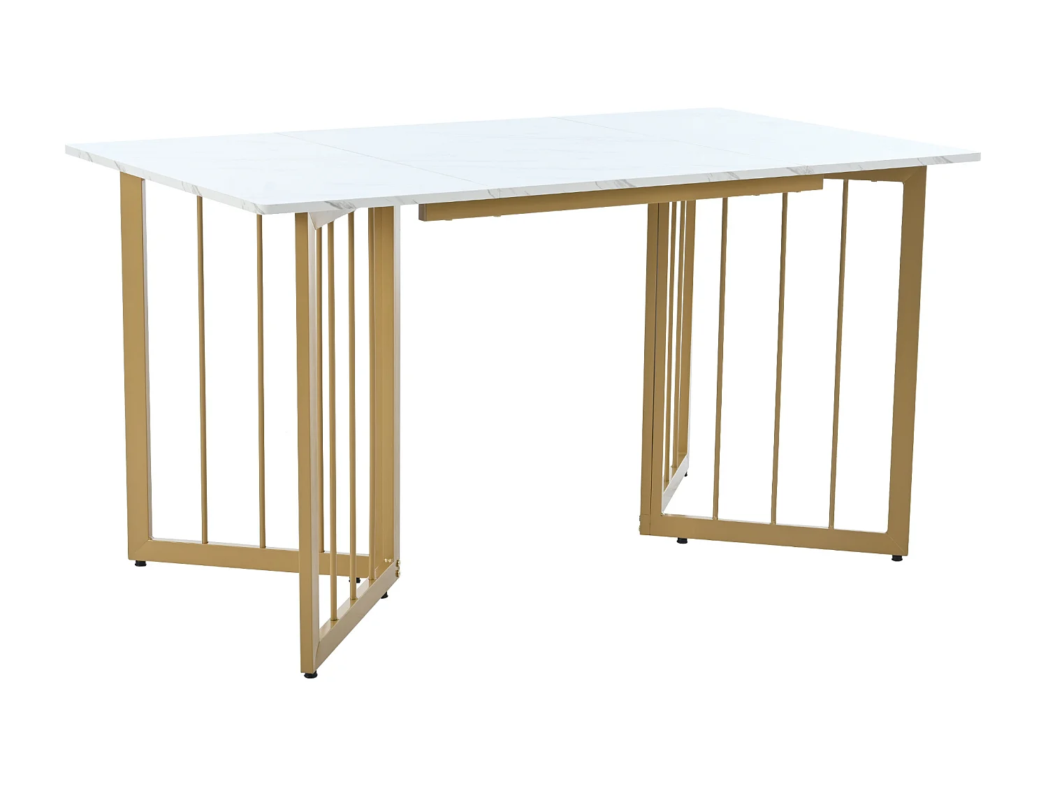 Eettafel voor 4 tot 6 couverts met marmerpatroon - Verstelbare poten van metaal en MDF-hout - Kleuren: goud en wit