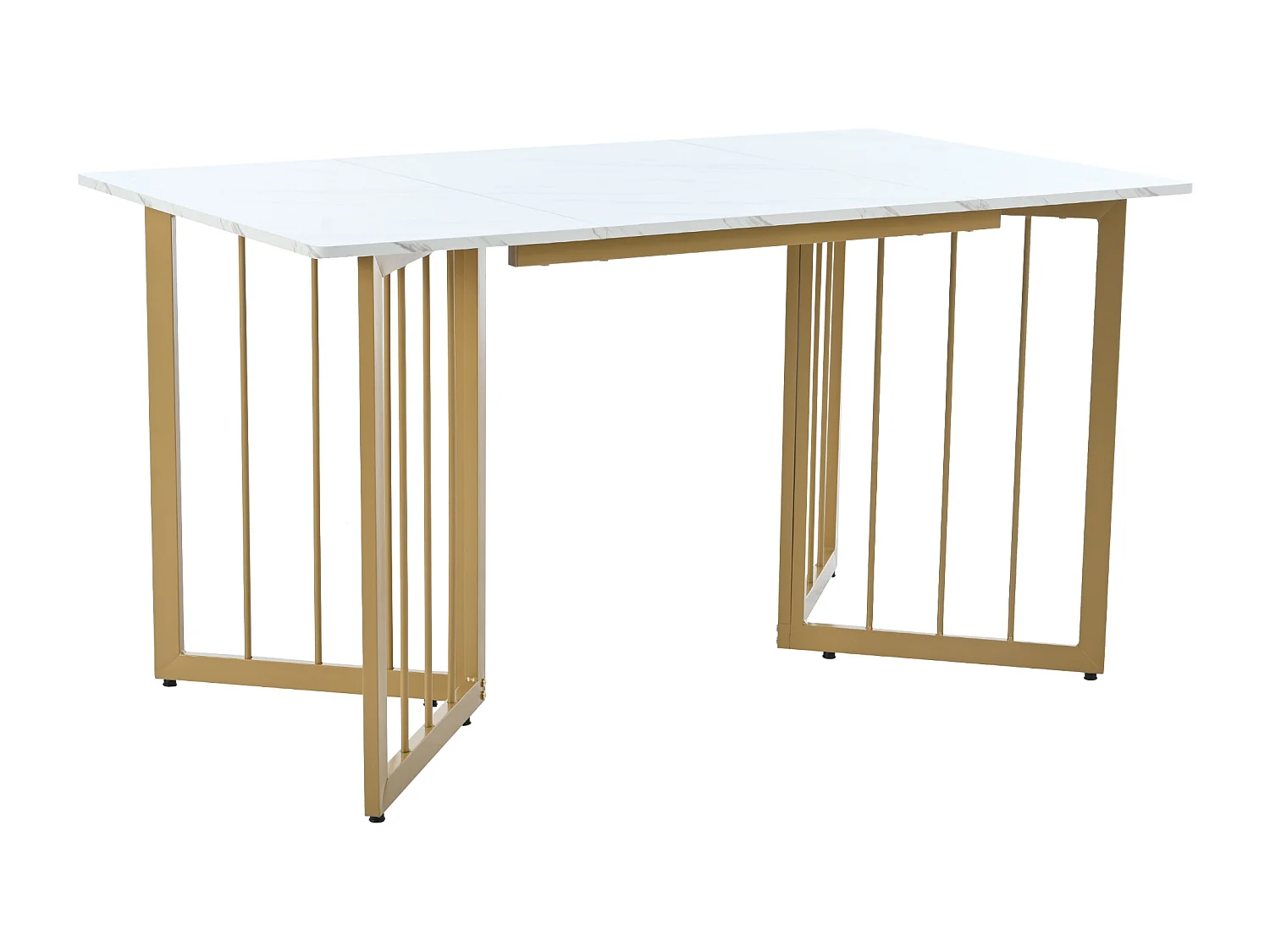 Table à manger 4 à 6 couverts à motif de marbre - Pieds réglables en métal et bois MDF - Coloris: or et blanc