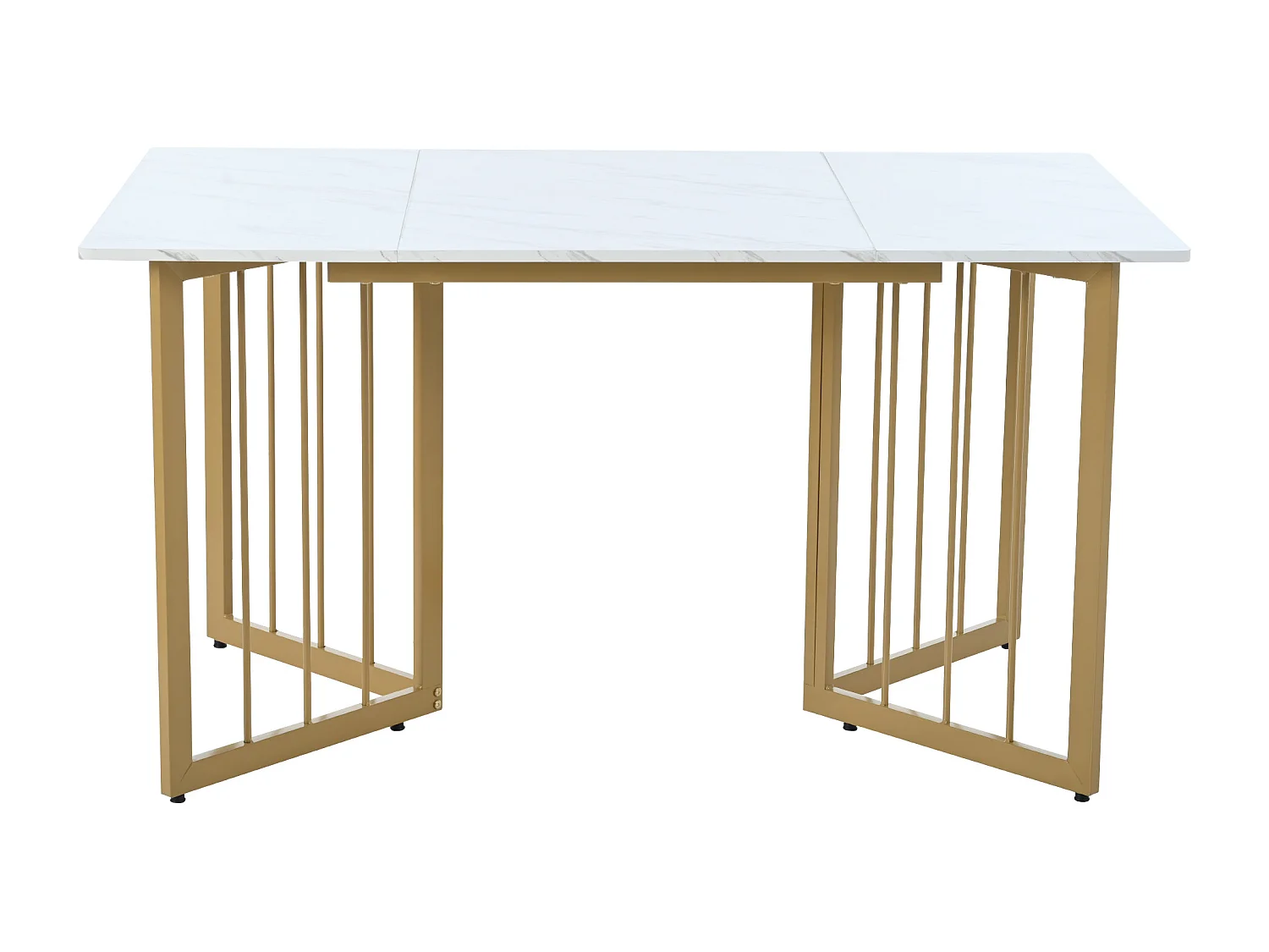Table à manger 4 à 6 couverts à motif de marbre - Pieds réglables en métal et bois MDF - Coloris: or et blanc