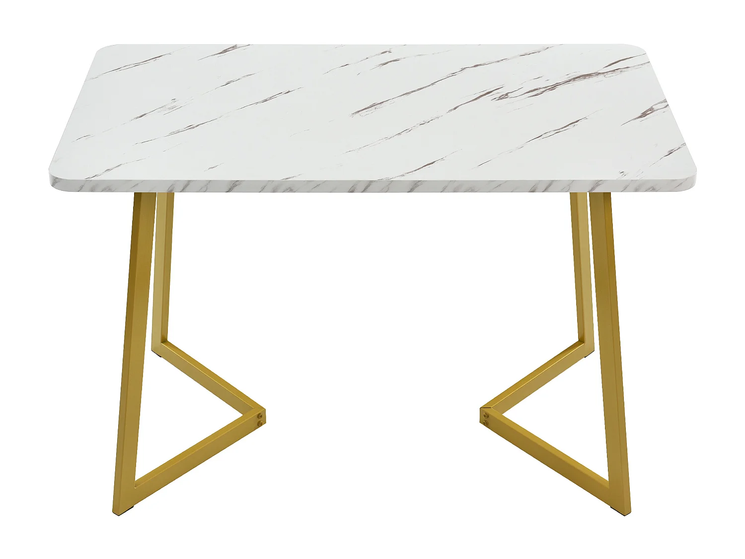 Mesa de comedor rectangular para 4 a 6 cubiertos con motivos de mármol - Madera MDF + patas de metal - Dorado y blanco