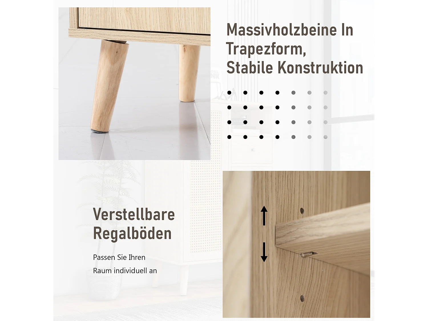 Hoog dressoir met 2 deuren en 1 lade - Rotan effect - Spaanplaat - Natuurlijke kleur - 60 x 40 x 101cm