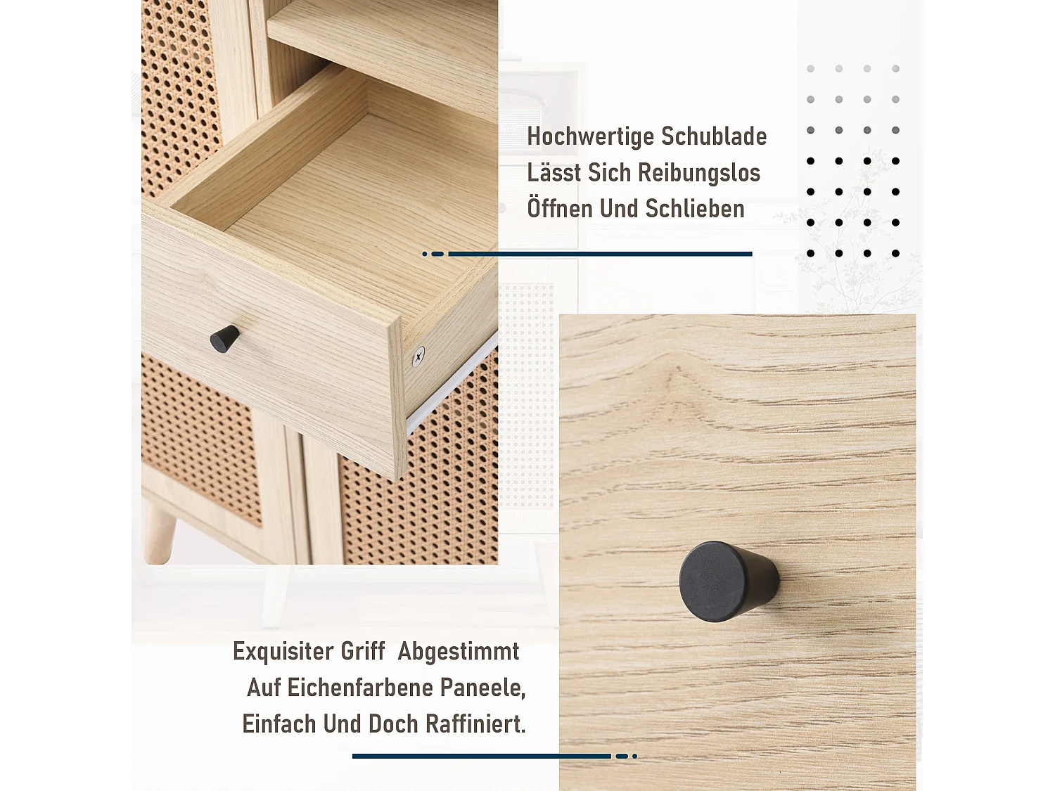 Hoog dressoir met 2 deuren en 1 lade - Rotan effect - Spaanplaat - Natuurlijke kleur - 60 x 40 x 101cm