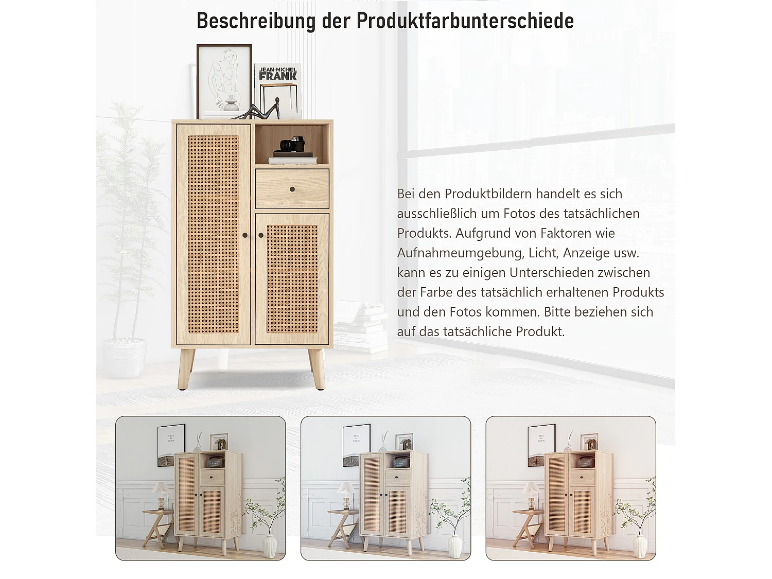 Komoda wysoka z 2 drzwiami i 1 szufladą - Efekt rattanu - Płyta wiórowa - Kolor naturalny - 60 x 40 x 101 cm