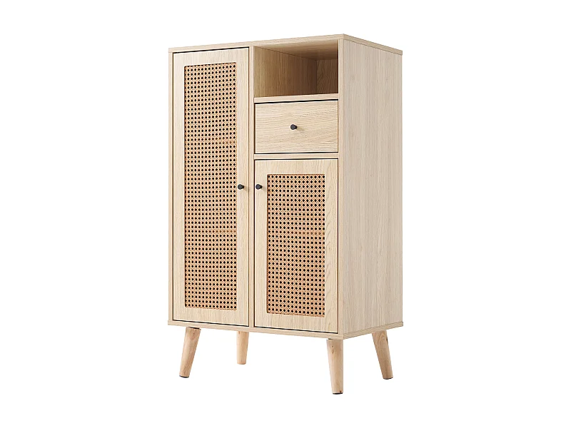 Buffet haut avec 2 portes et 1 tiroir - Effet rotin - Panneaux de particules - Coloris naturel - 60 x 40 x 101cm