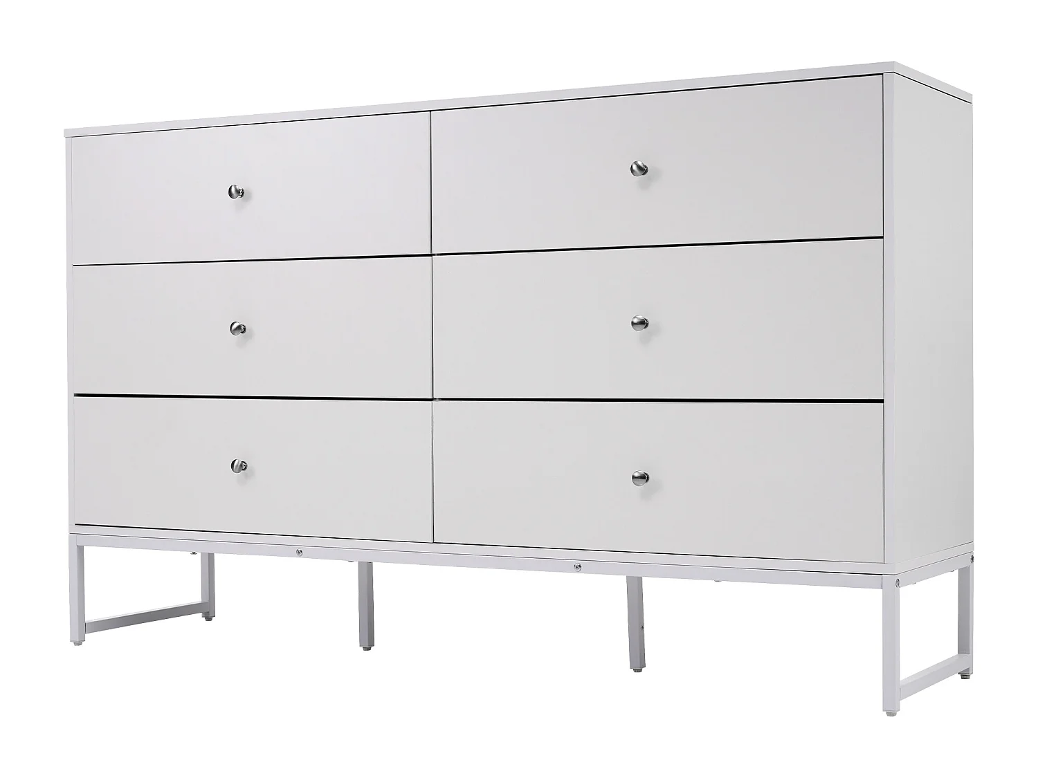 Commode 6 tiroirs - Panneaux de particules - pour chambre ou salle de bain - Blanc - 150 L x 40 P x 90 H cm