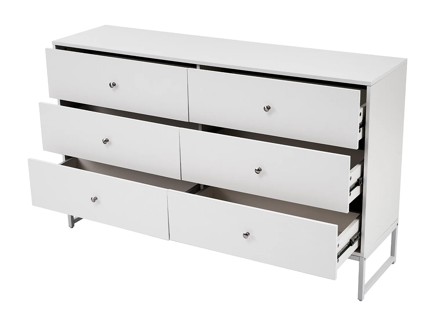 Commode 6 tiroirs - Panneaux de particules - pour chambre ou salle de bain - Blanc - 150 L x 40 P x 90 H cm