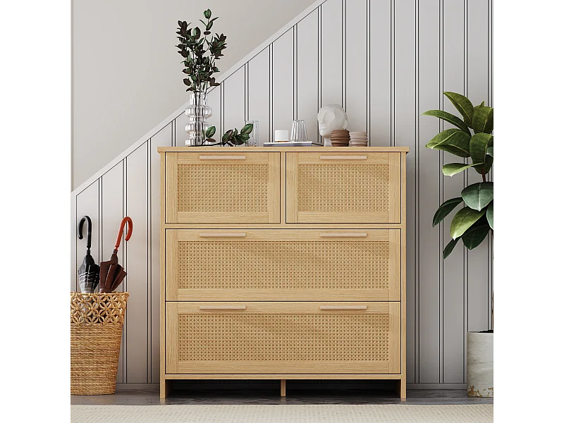 Kommode mit 4 Schubladen – Griffe aus Massivholz – Farbe Eiche – 80 x 38 x 80 cm