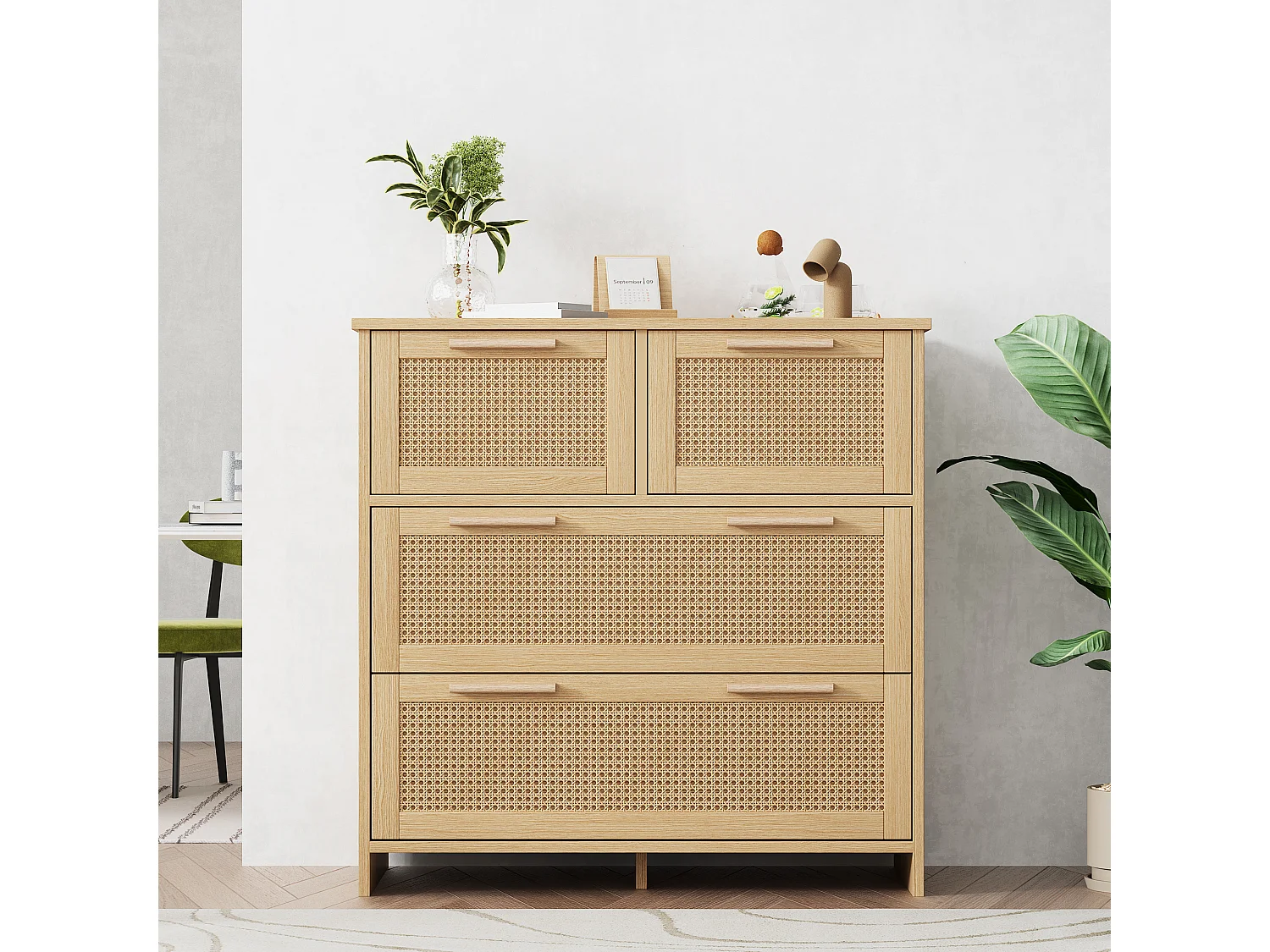 Ladekast met 4 laden - massief houten handgrepen - eikenkleur - 80 x 38 x 80 cm