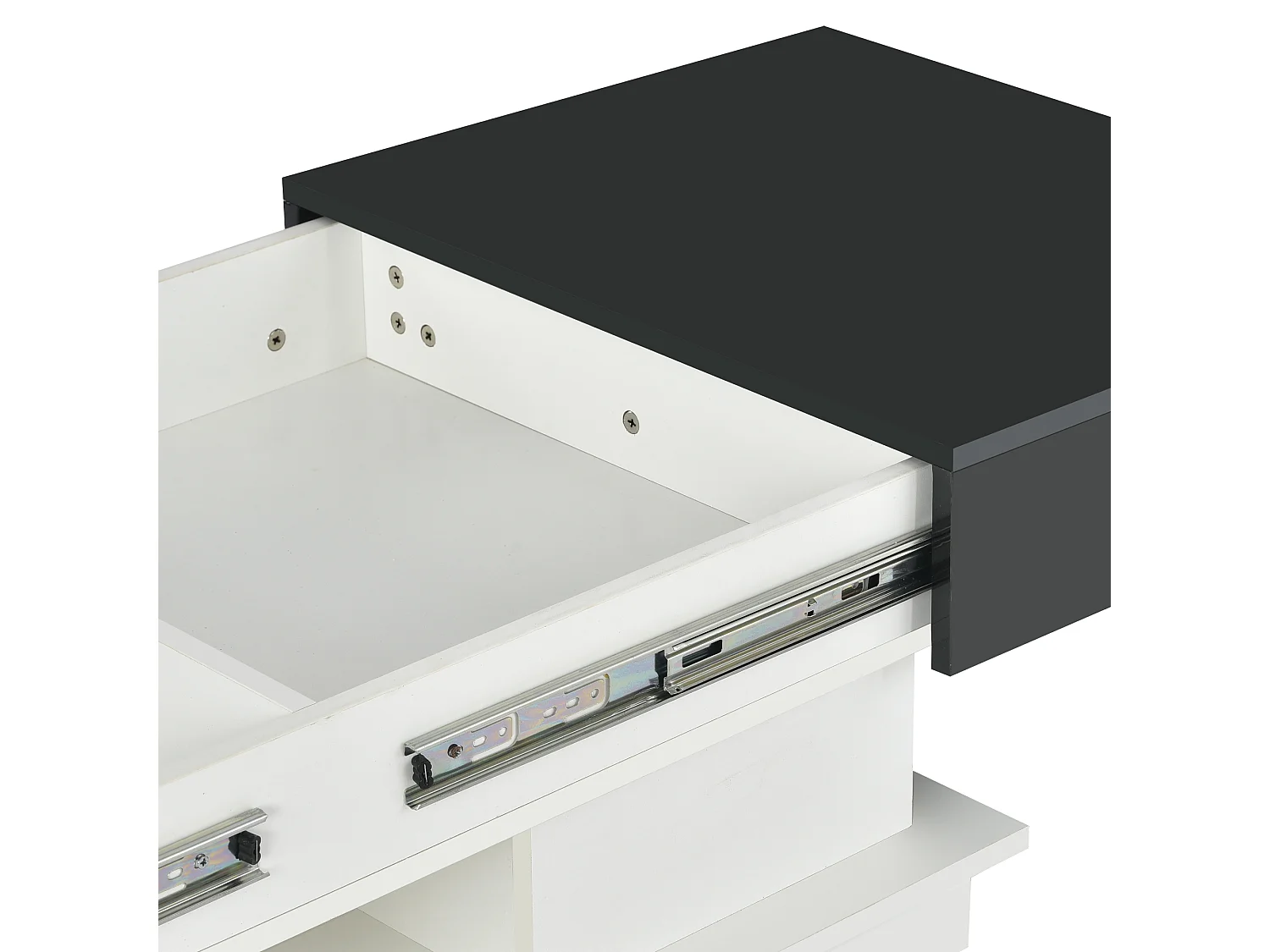 Table basse moderne, table de salon avec 1 tiroir et 1 compartiment, haute brillance, LEDs, bois MDF, noir et blanc