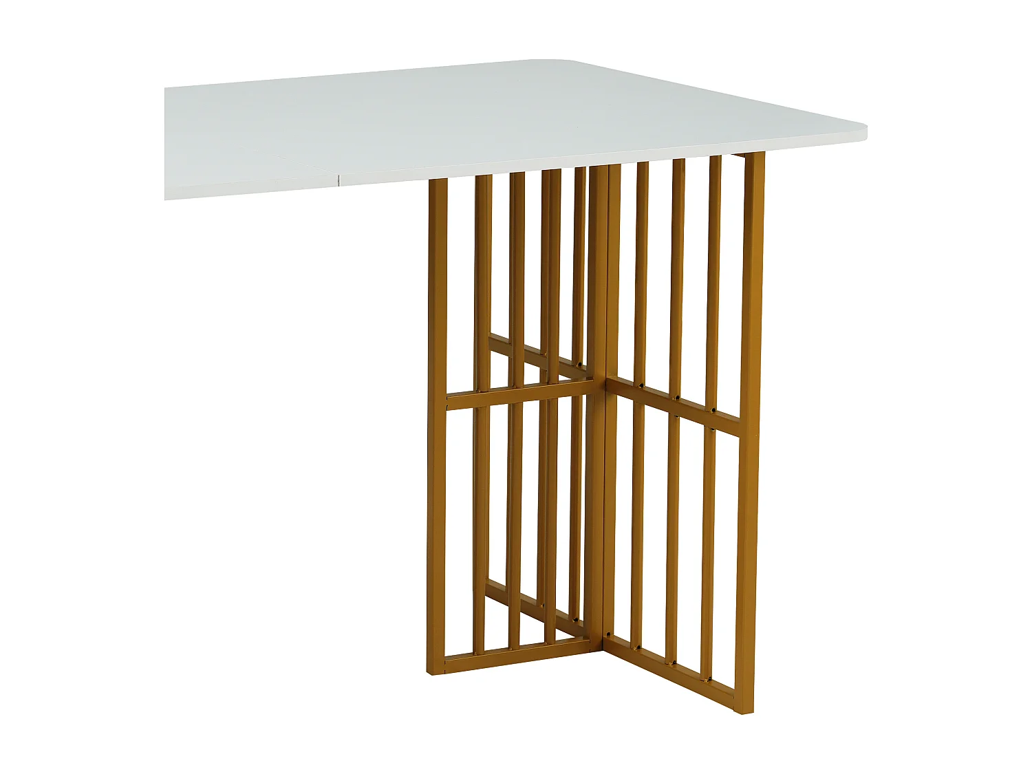 Table à manger rectangulaire 6 couverts, 2 étagères de rangement, bois panneaux de particules et métal doré, blanc