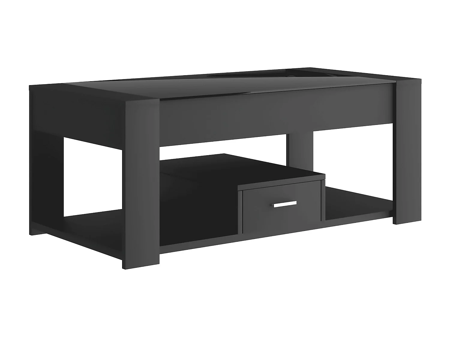 Wohnzimmer-Couchtisch mit Glasplatte, Schließfächern und Stauraum, schwarz, 100 x 50 x 40 cm