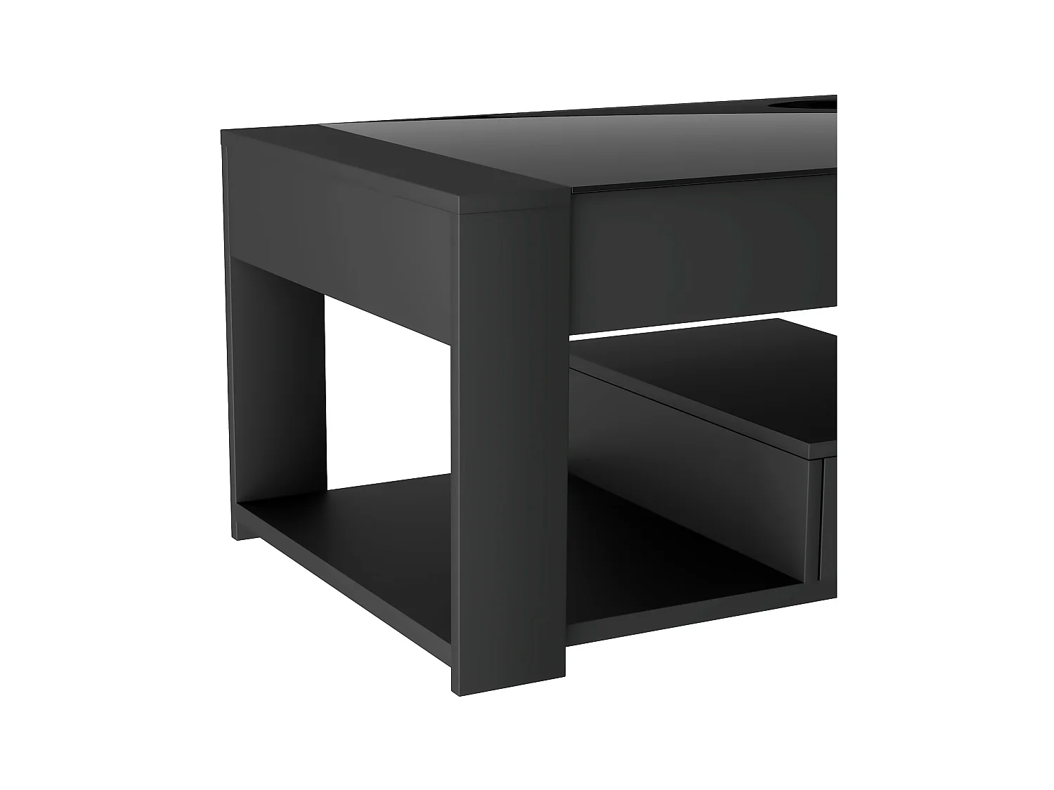 Woonkamersalontafel met glazen blad, kluisjes en opbergruimte, zwart, 100 x 50 x 40 cm