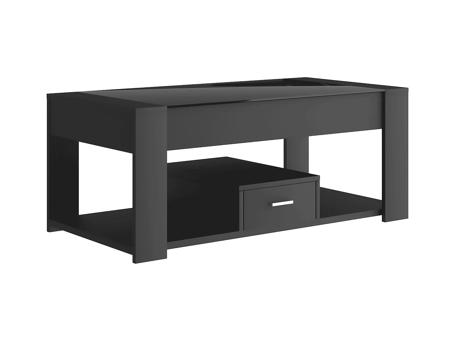 Woonkamersalontafel met glazen blad, kluisjes en opbergruimte, zwart, 100 x 50 x 40 cm