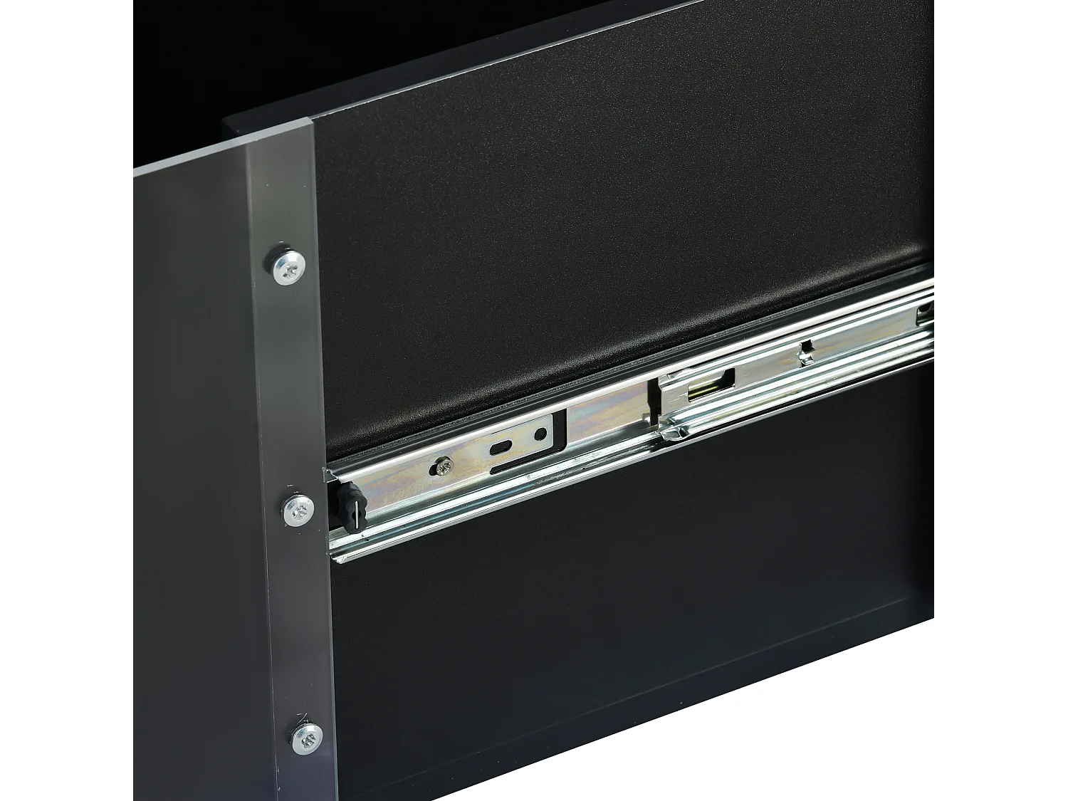 Tavolino moderno scorrevole con finitura lucida, LED, pannelli di particelle di legno, nero, 73 x 60 x 34 cm