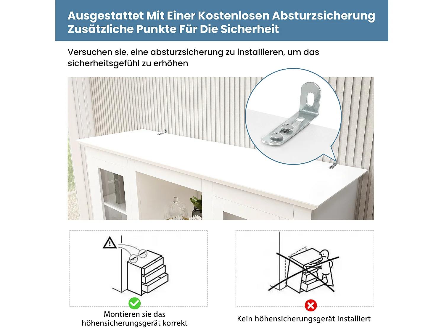 Vitrine mit 3 Türen, 2 Schubladen und Ablageflächen – LEDs – Spanplatte – Weiß – 143 x 45,5 x 170 cm