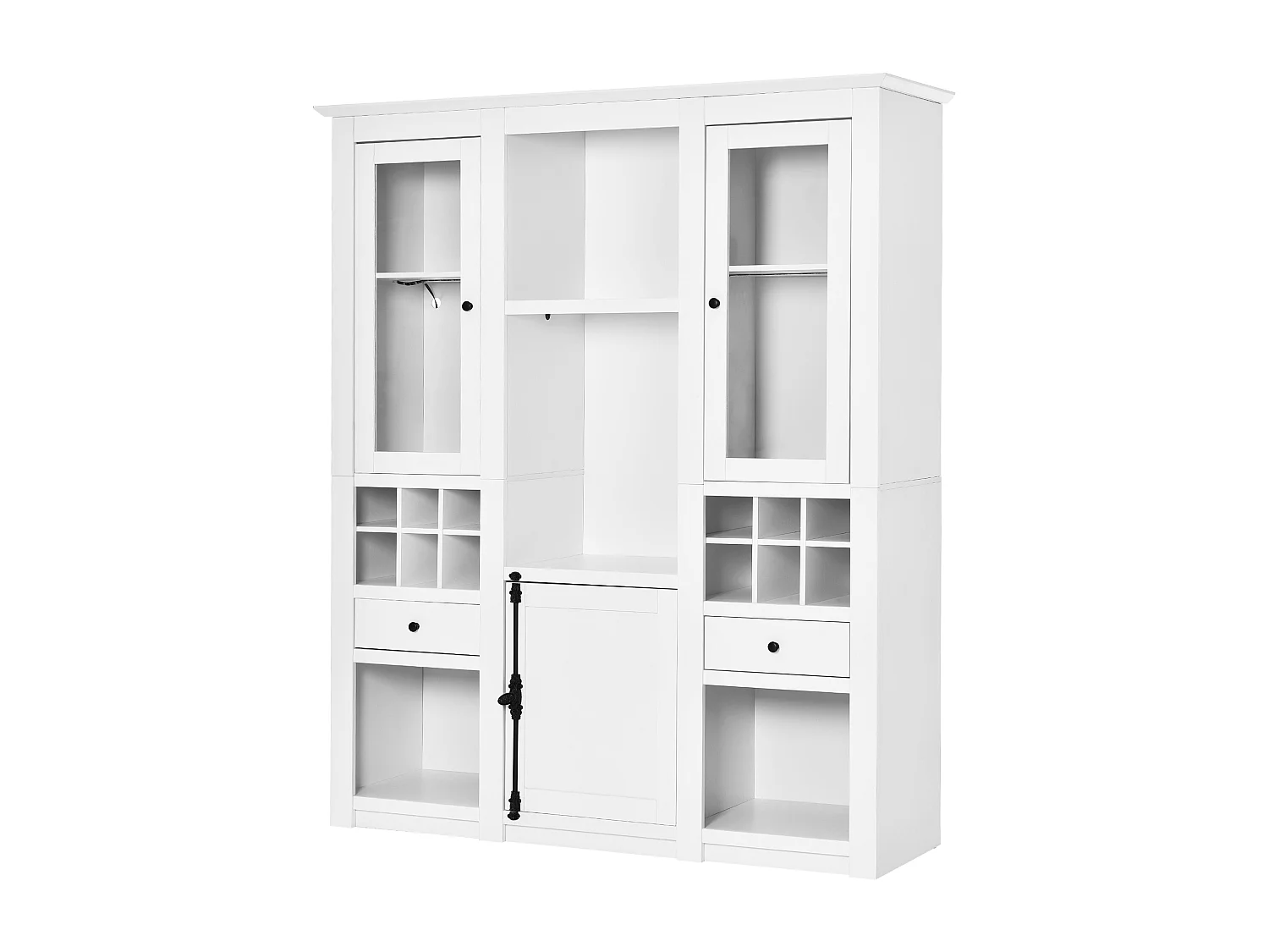 Vitrine autoportante/meubles muraux de rangement - avec portes + tiroirs + étagères + Leds - MDF - blanc