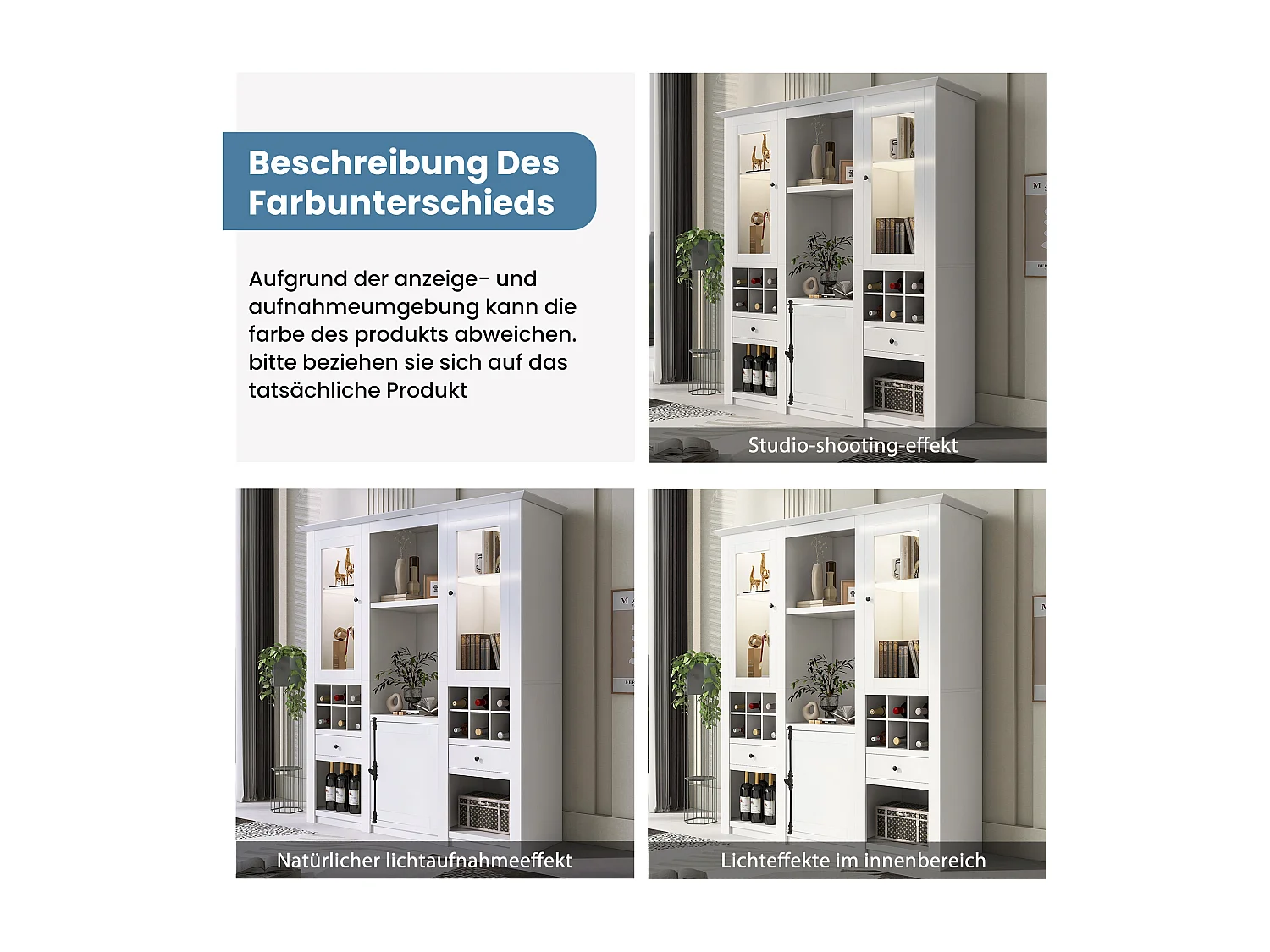 Vitrine autoportante/meubles muraux de rangement - avec portes + tiroirs + étagères + Leds - MDF - blanc