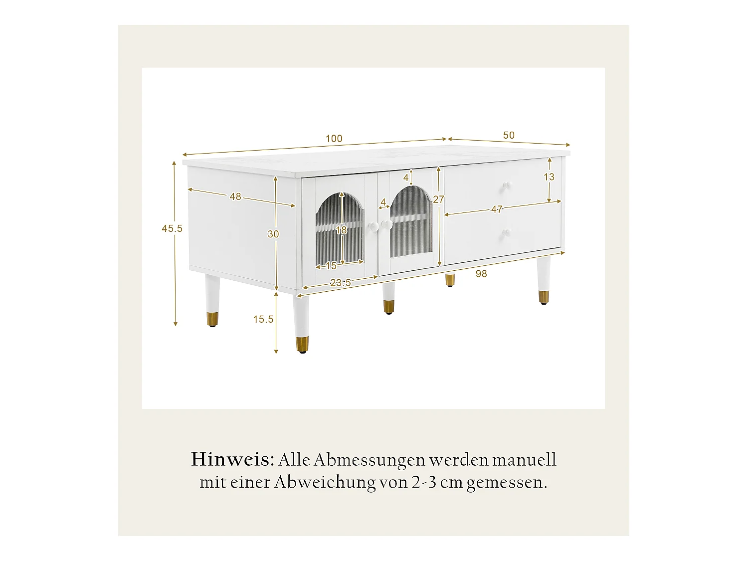 Salontafel met 2 deuren 2 laden, MDF-hout, gemarmerd blad, elegante stijl, wit, 100 x 50 x 45,5 cm