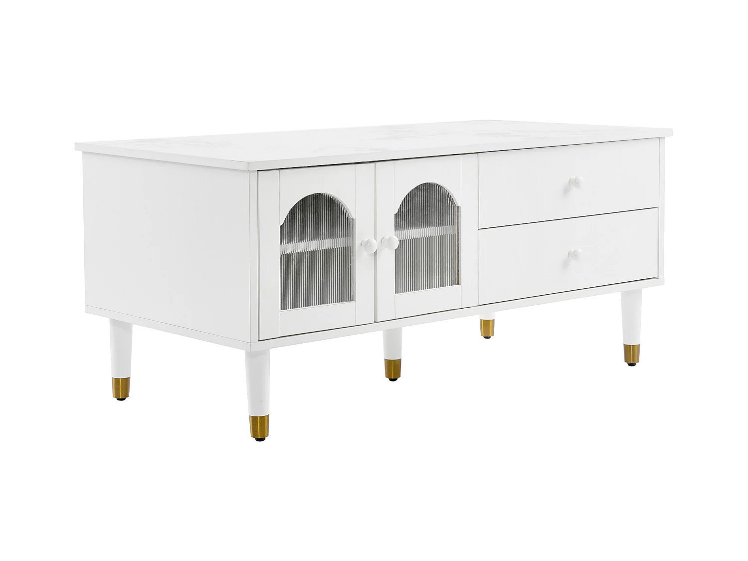 Salontafel met 2 deuren 2 laden, MDF-hout, gemarmerd blad, elegante stijl, wit, 100 x 50 x 45,5 cm