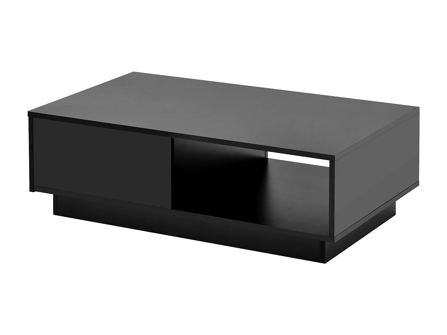 Table basse moderne, table de salon avec 1 tiroir et 1 compartiment, haute brillance, LEDs, bois MDF, noir