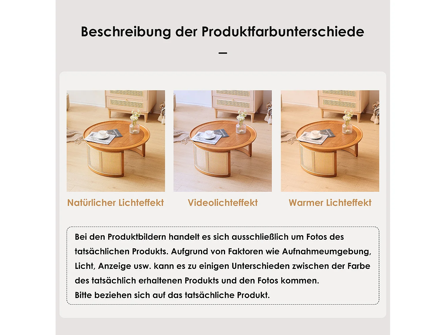 Ronde salontafel van massief hout, rotan decor, elegante bijzettafel, eikenkleur, 70 x 70 x 34 cm