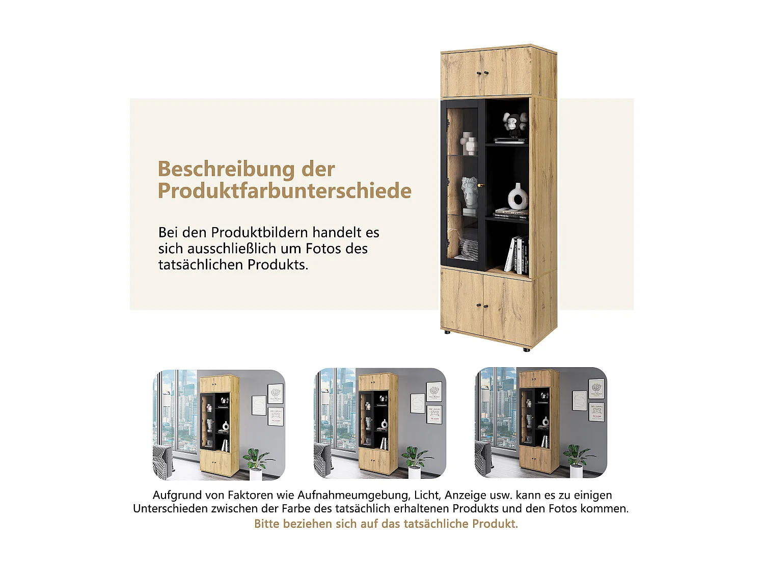 Vitrine avec 5 portes et 6 compartiments - Hauteur 185 - Panneaux de particules - coloris chêne - 65 x 40 x 185 cm
