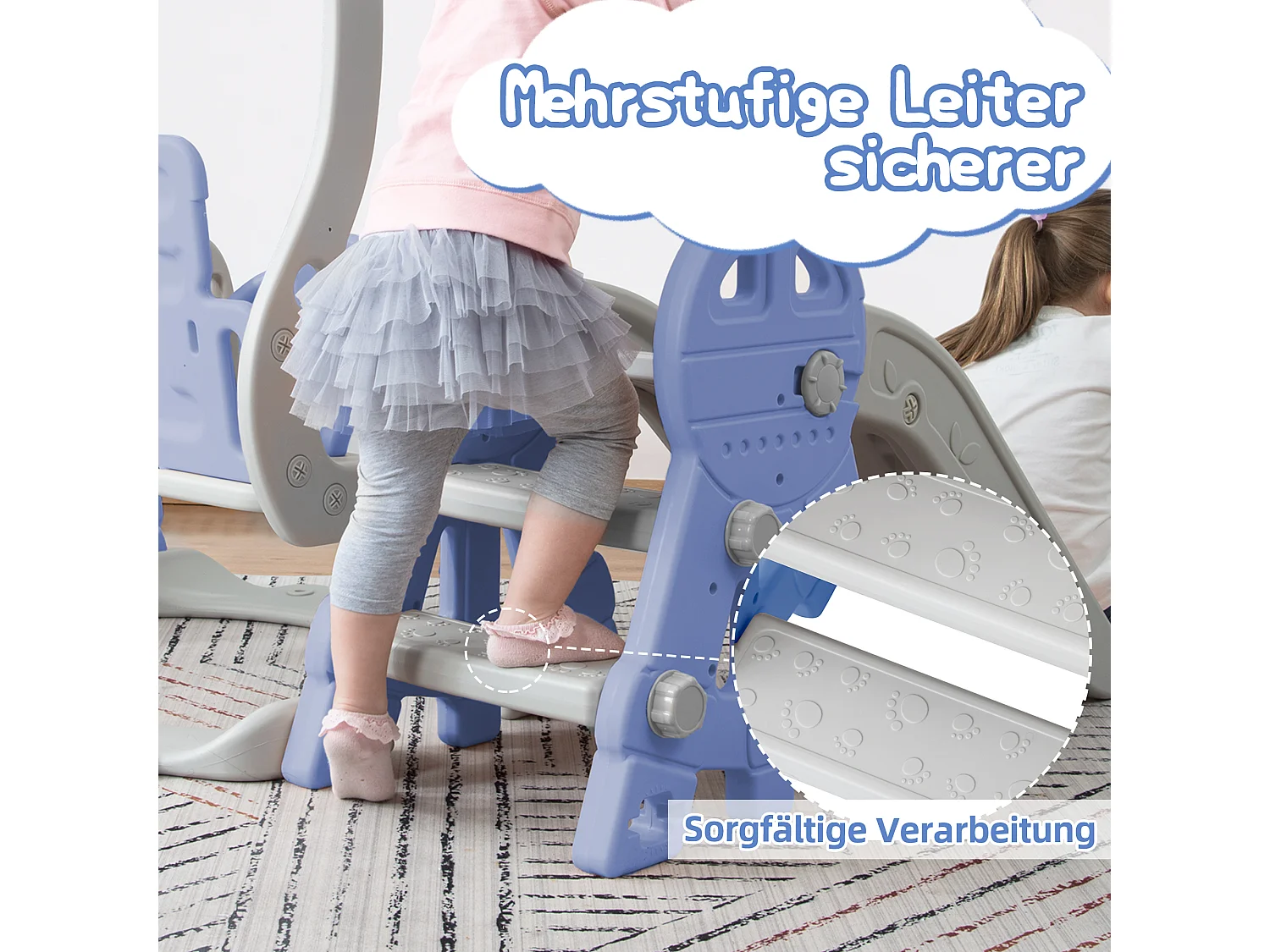 Toboggan 4 en 1 avec balançoire et support de basket-ball pour enfants, échelle d'escalade, pour intérieure et extérieure, bleu