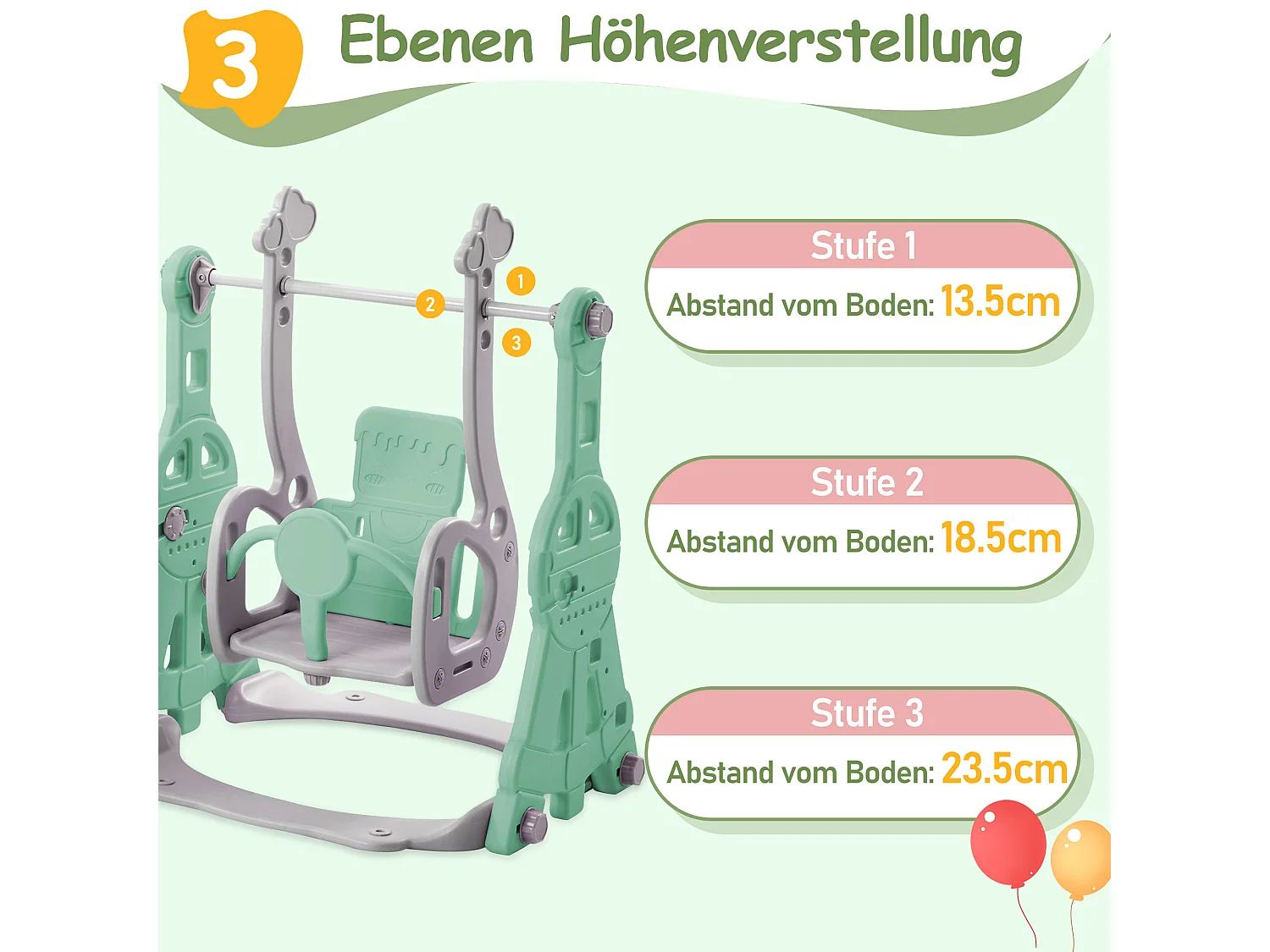 4-in-1 glijbaan met schommel en basketbalstandaard voor kinderen, klimladder, voor binnen en buiten, groen