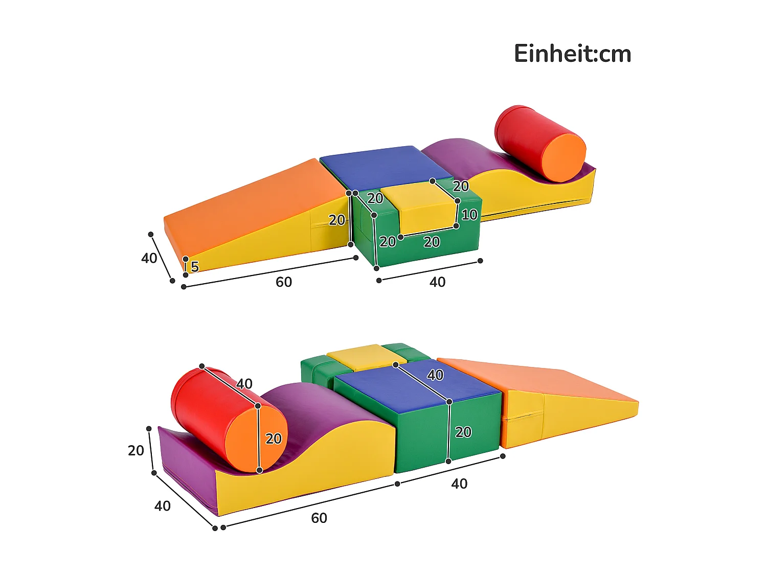 6 Bausteine für Kinder oder Babys – Treppe und Rutsche – Kletterspielzeug – PU + EPE – freie Kombination