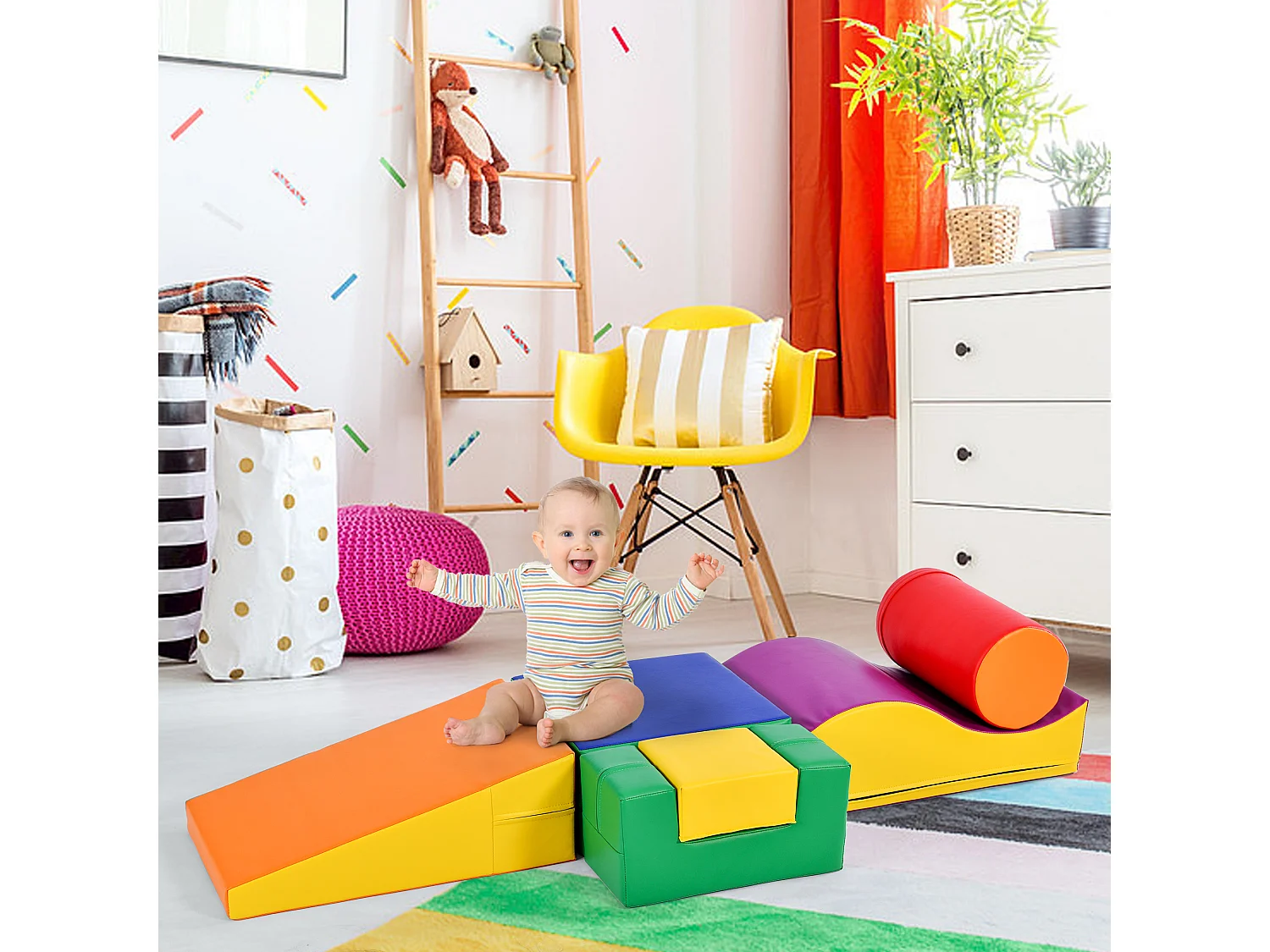 6 blocs de construction pour enfant ou bébé - Escaliers et toboggan - jouets pour grimper - PU + EPE - Combinaison libre