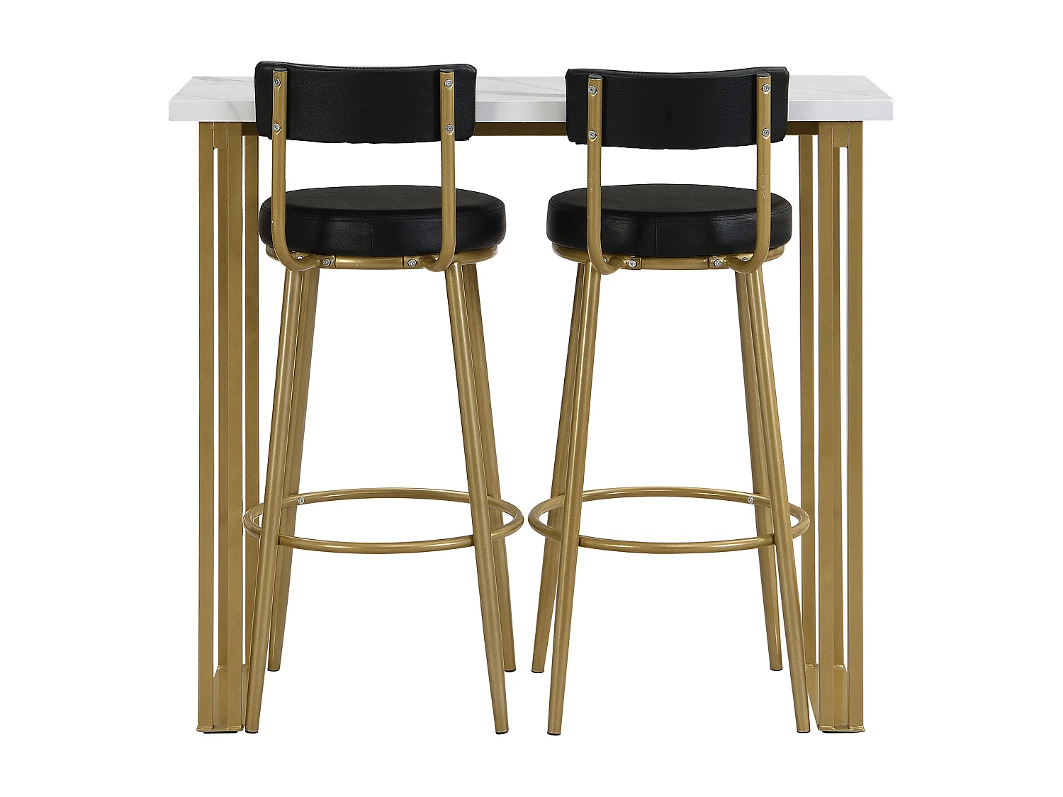 Set aus 1 Bartisch und 2 Barstühlen – Metallbeine – rechteckiger Esstisch – Gold und Weiß