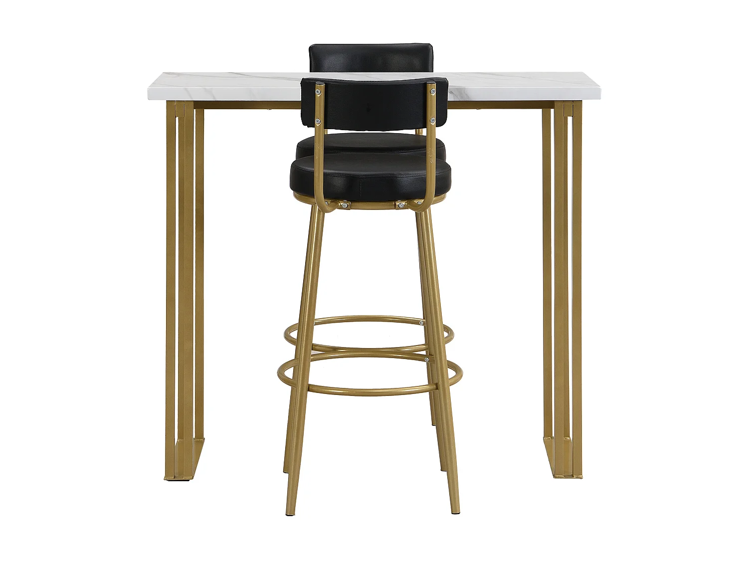 Set aus 1 Bartisch und 2 Barstühlen – Metallbeine – rechteckiger Esstisch – Gold und Weiß