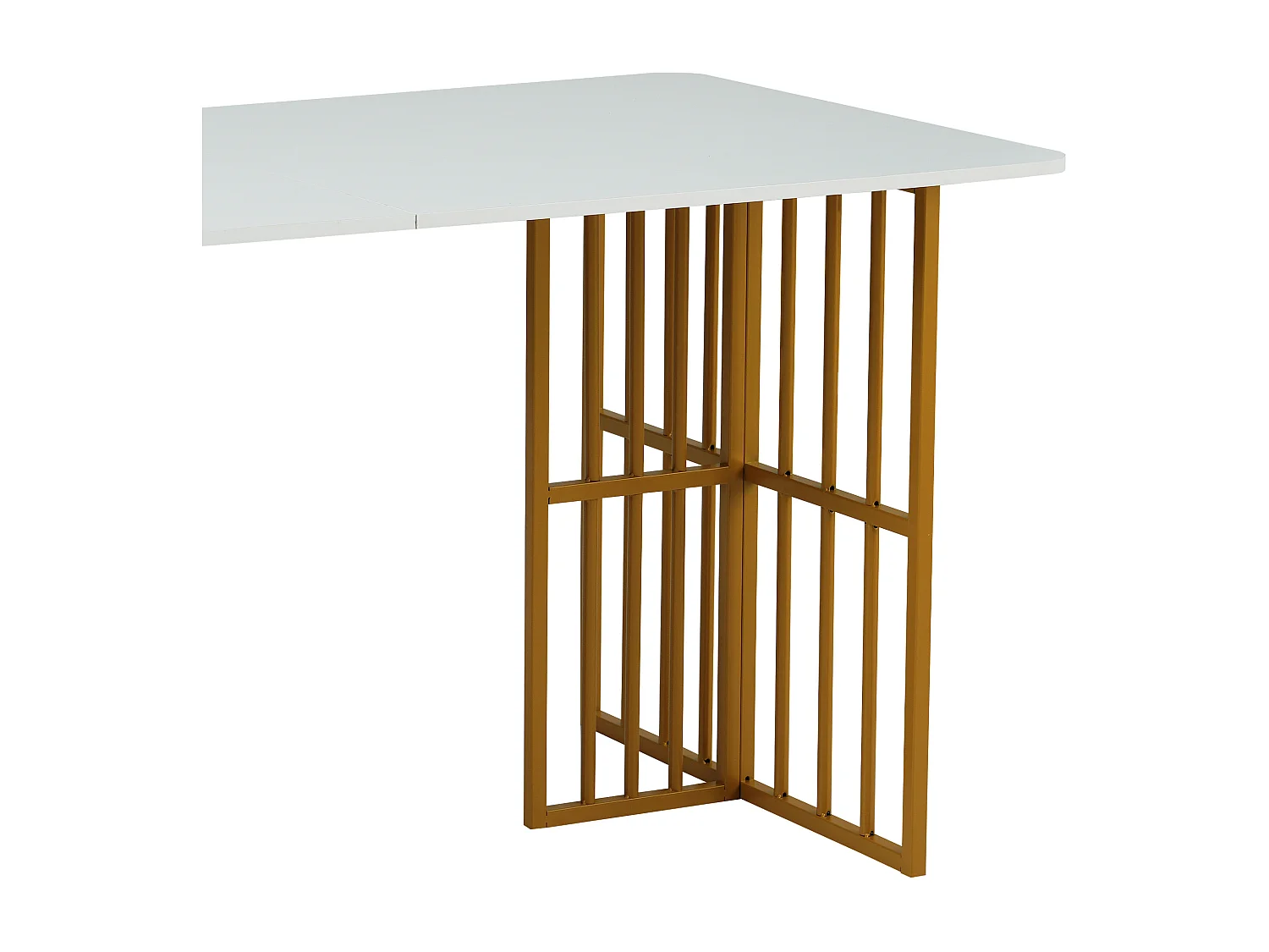 Set tafel + 6 eetkamerstoelen bekleed met kunstleer, metalen poten, tafel met planken, wit + goud