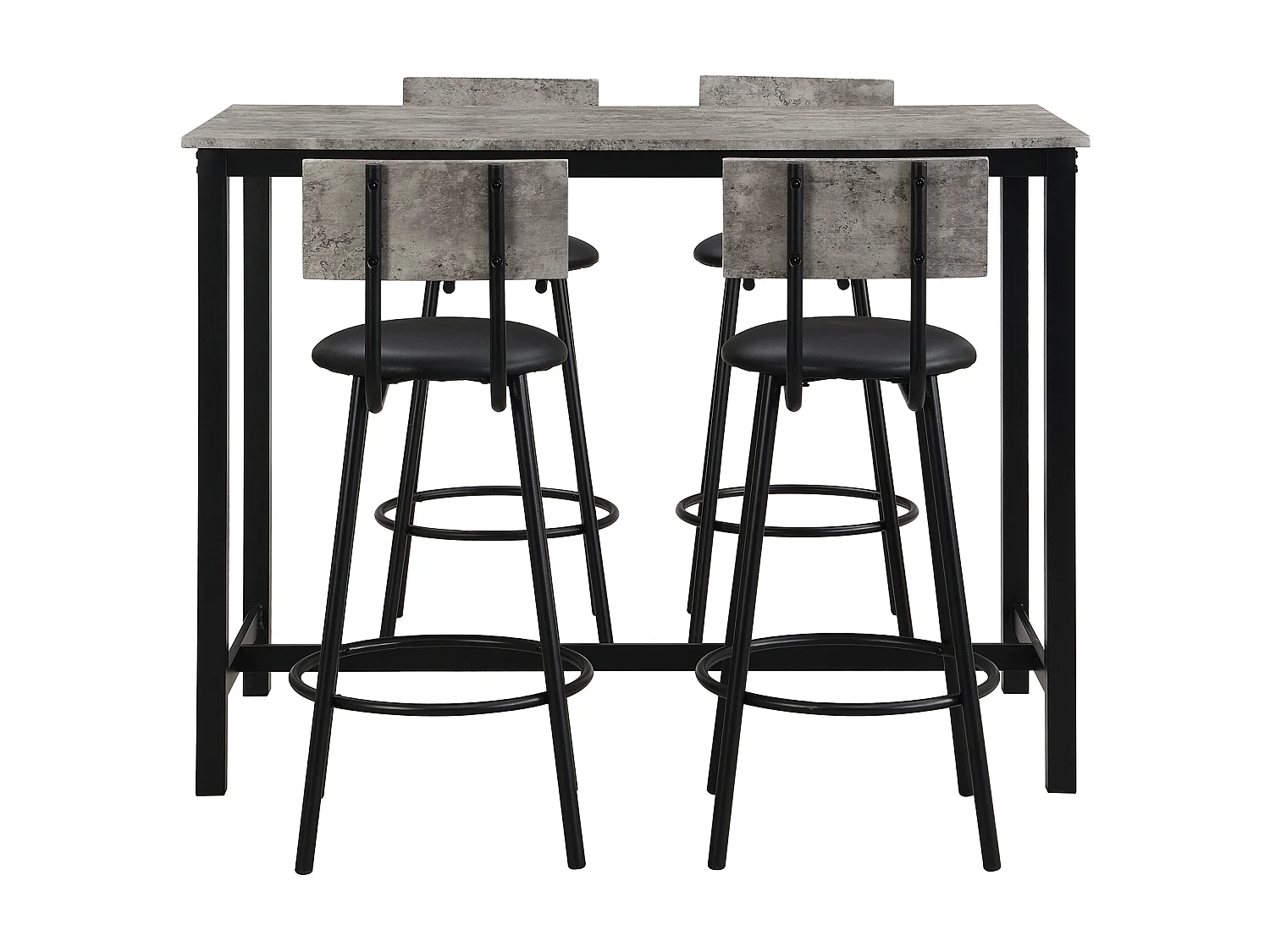 Set van 1 tafel + 4 barstoelen - Kunstleren zitting en metalen poten - marmerpatroon - grijs