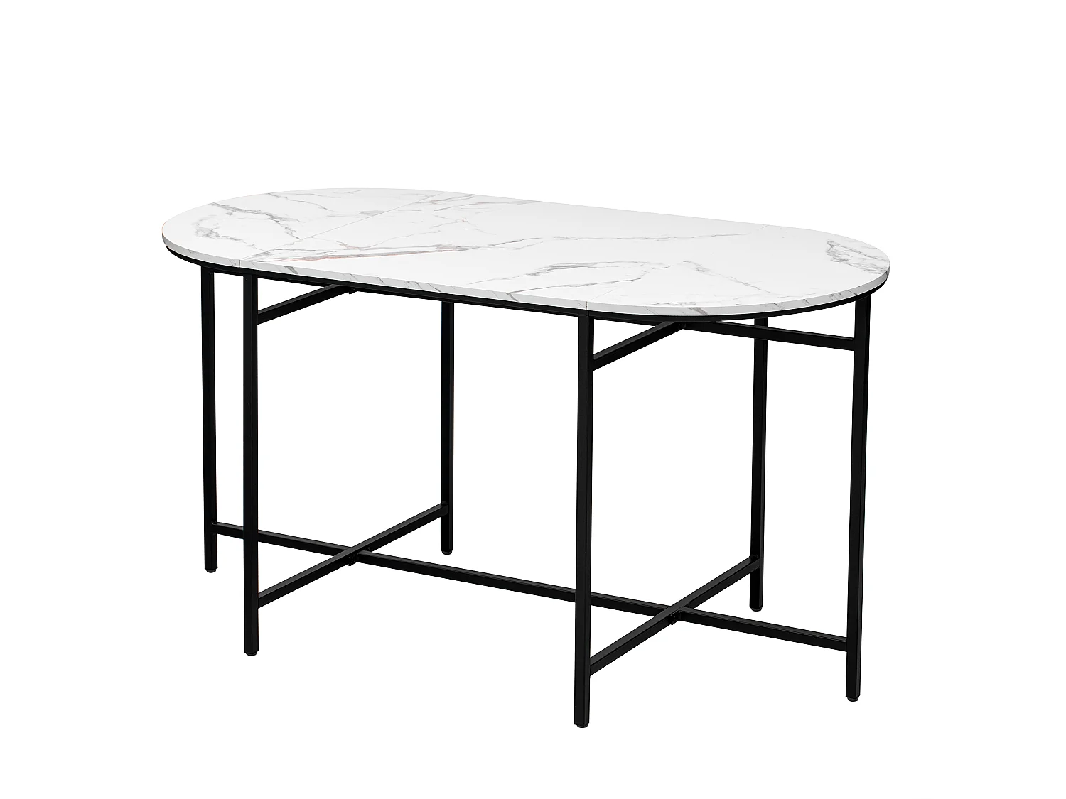 Ensemble 1 table + 6 chaises rembourrées en velours - placage en motif marbre - pièds en métal - noir + blanc