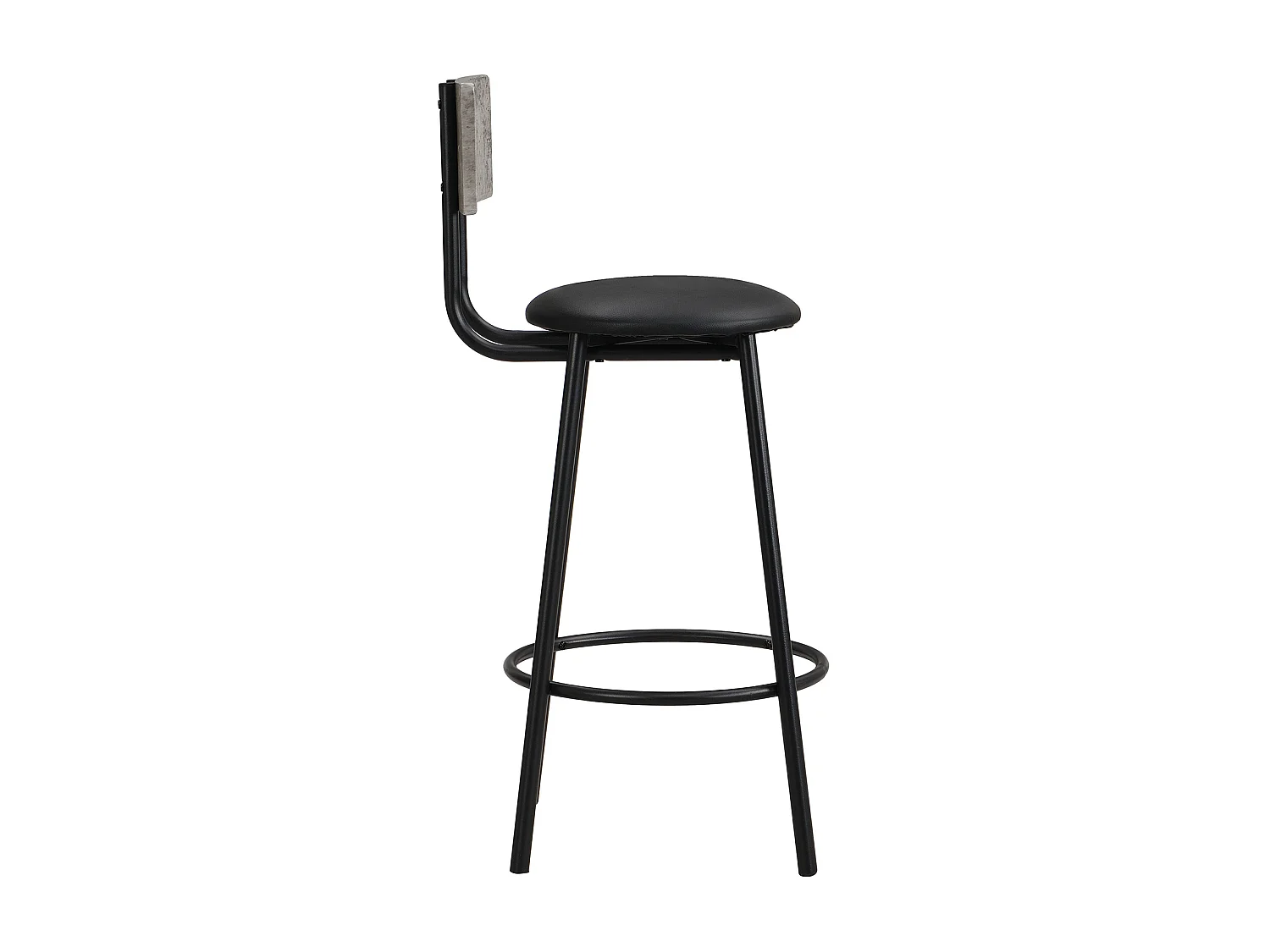 Ensemble 1 table + 2 chaises de bar - Assise en similicuir et Pièds en métal - motif en marbre - gris