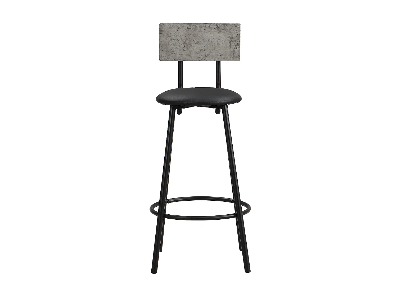 Ensemble 1 table + 2 chaises de bar - Assise en similicuir et Pièds en métal - motif en marbre - gris