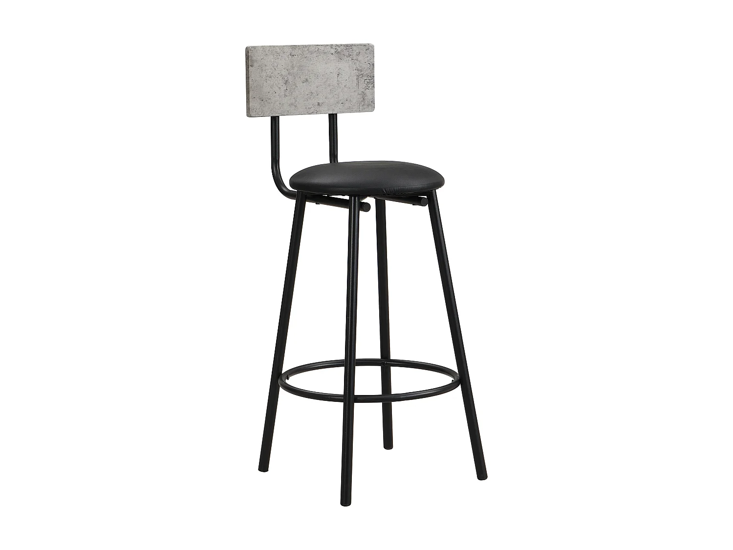 Ensemble 1 table + 2 chaises de bar - Assise en similicuir et Pièds en métal - motif en marbre - gris