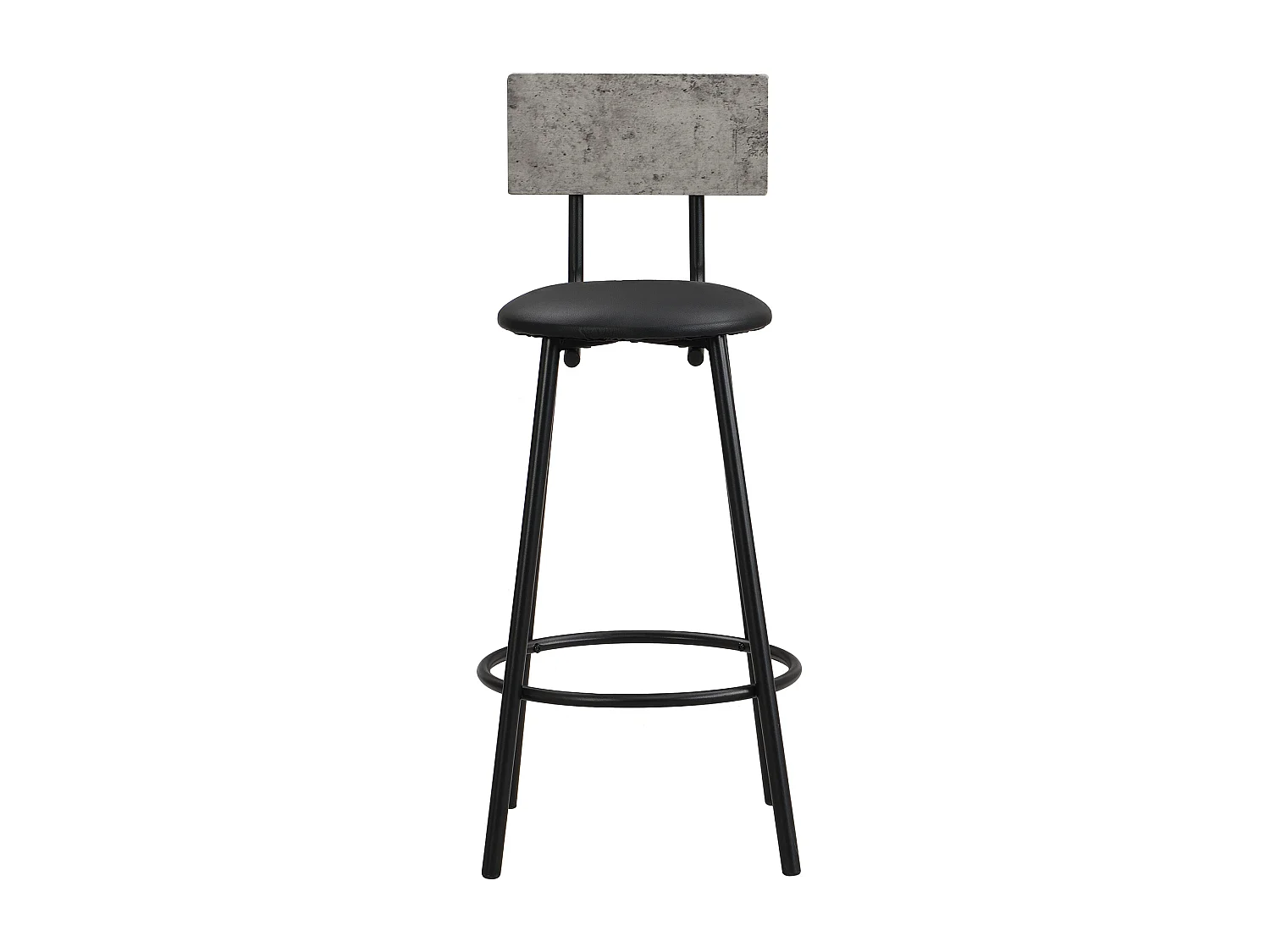 Ensemble 1 table + 2 chaises de bar - Assise en similicuir et Pièds en métal - motif en marbre - gris