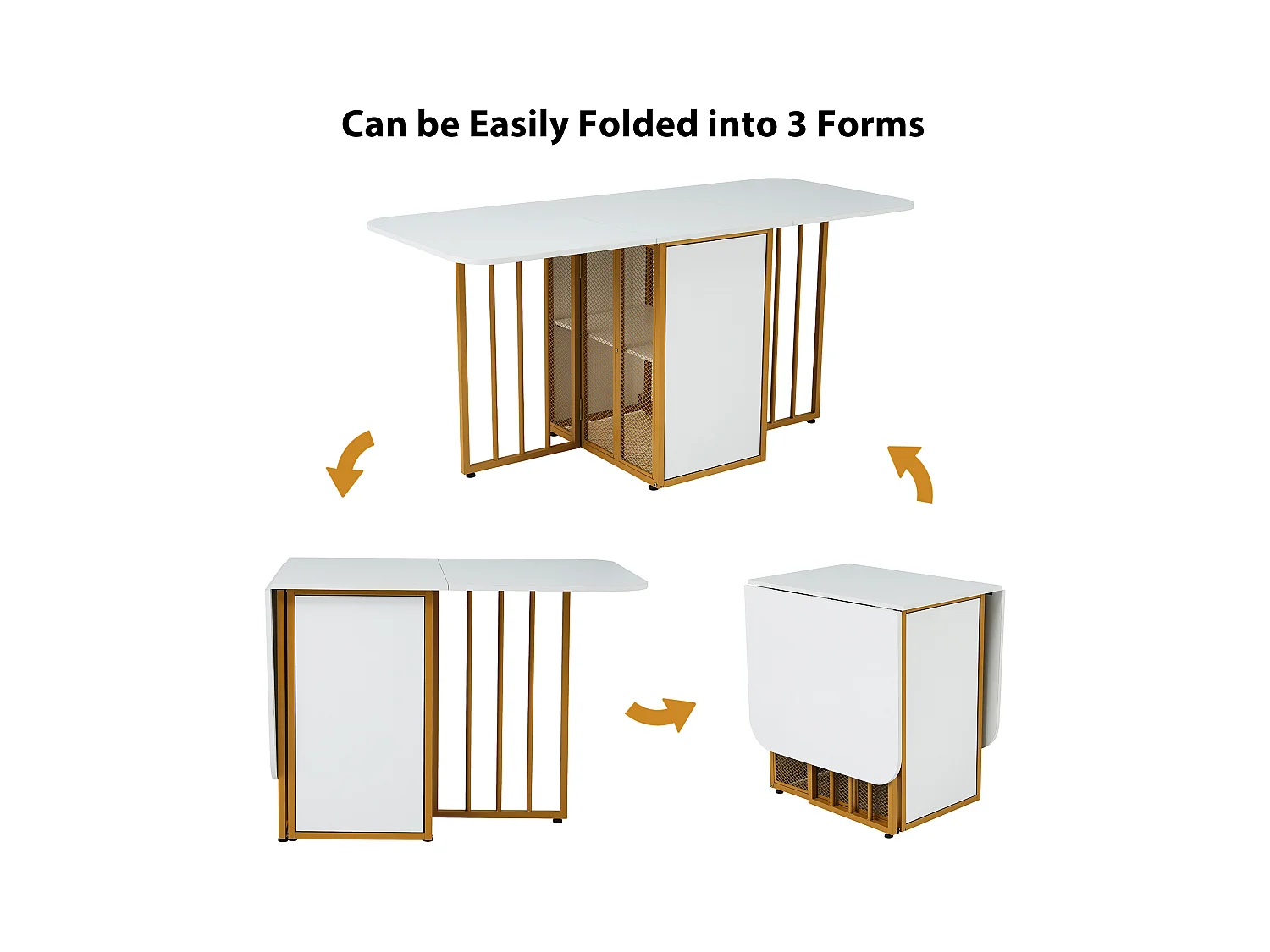 Set van 1 uitschuifbare tafel + 6 stoelen - gouden metalen poten en kunstleren zitting - kleuren wit en goud