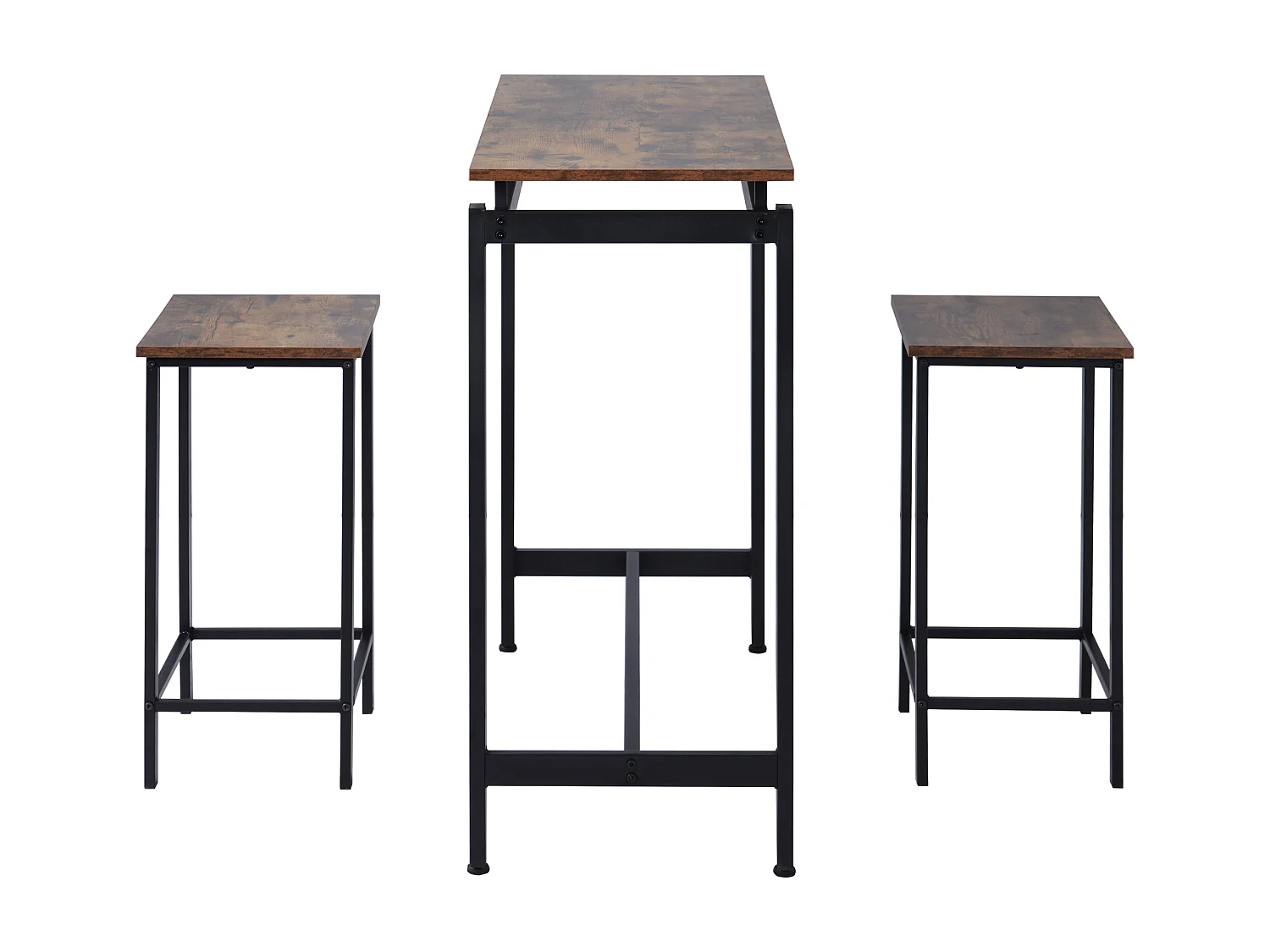 Set tavolo da bar + 2 sgabelli - gambe in metallo - stile industriale - marrone