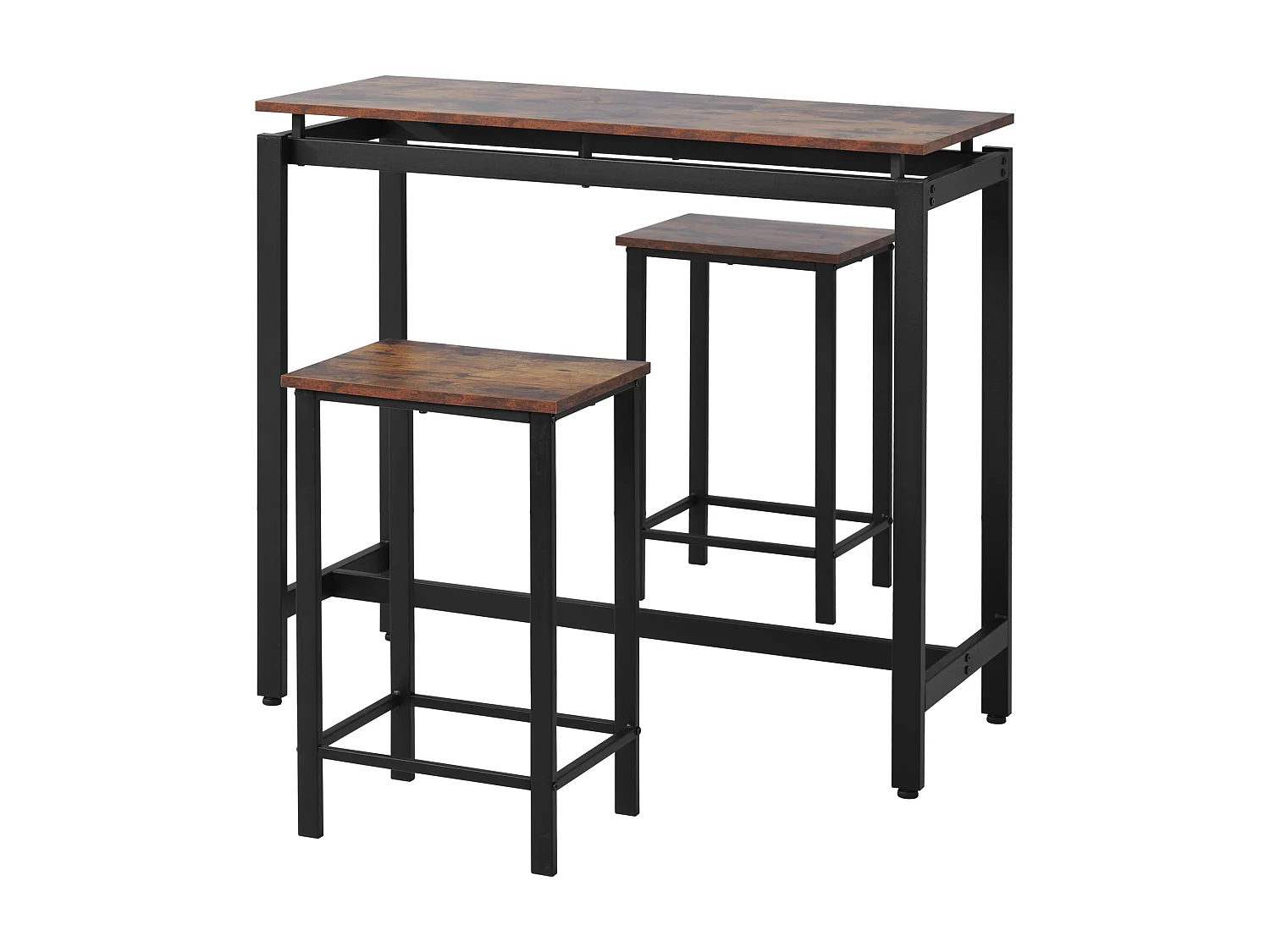 Set tavolo da bar + 2 sgabelli - gambe in metallo - stile industriale - marrone