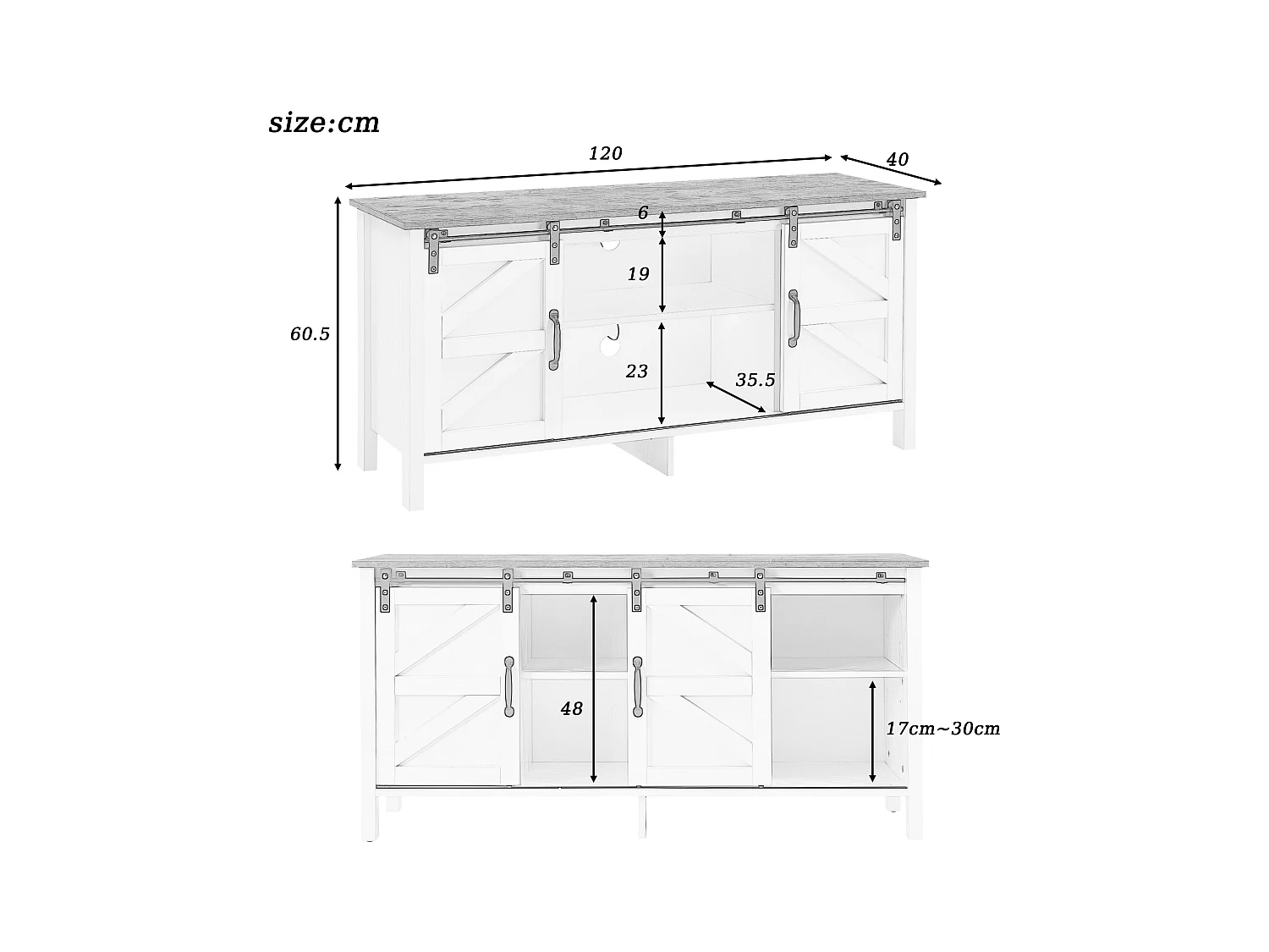 Meuble TV avec 2 portes coulissantes, buffet bas, étagères réglables, bois MDF, blanc, 120 x 40 x 60,5 cm