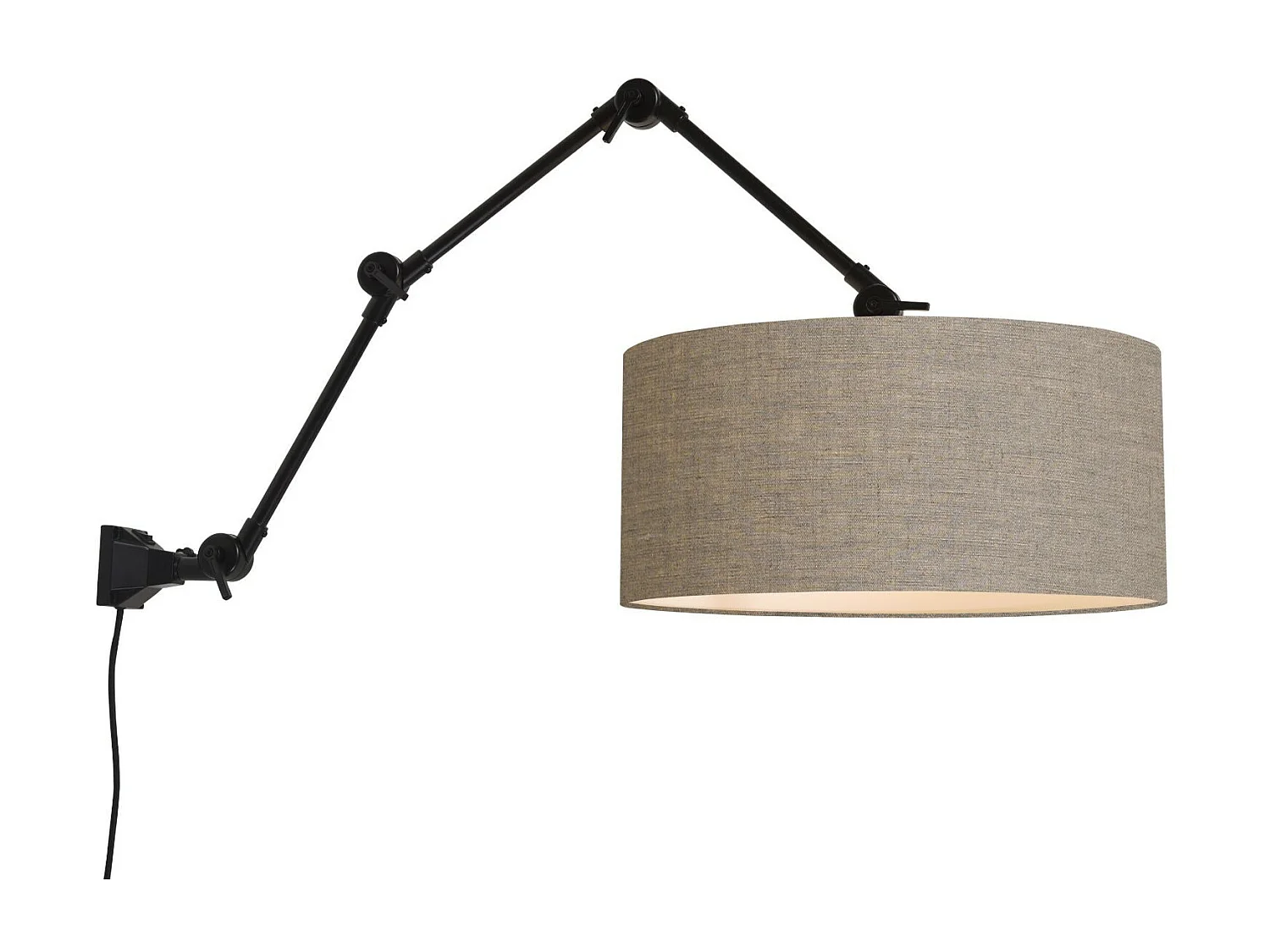 Applique en métal noir à 3 articulations et abat-jour en lin foncé