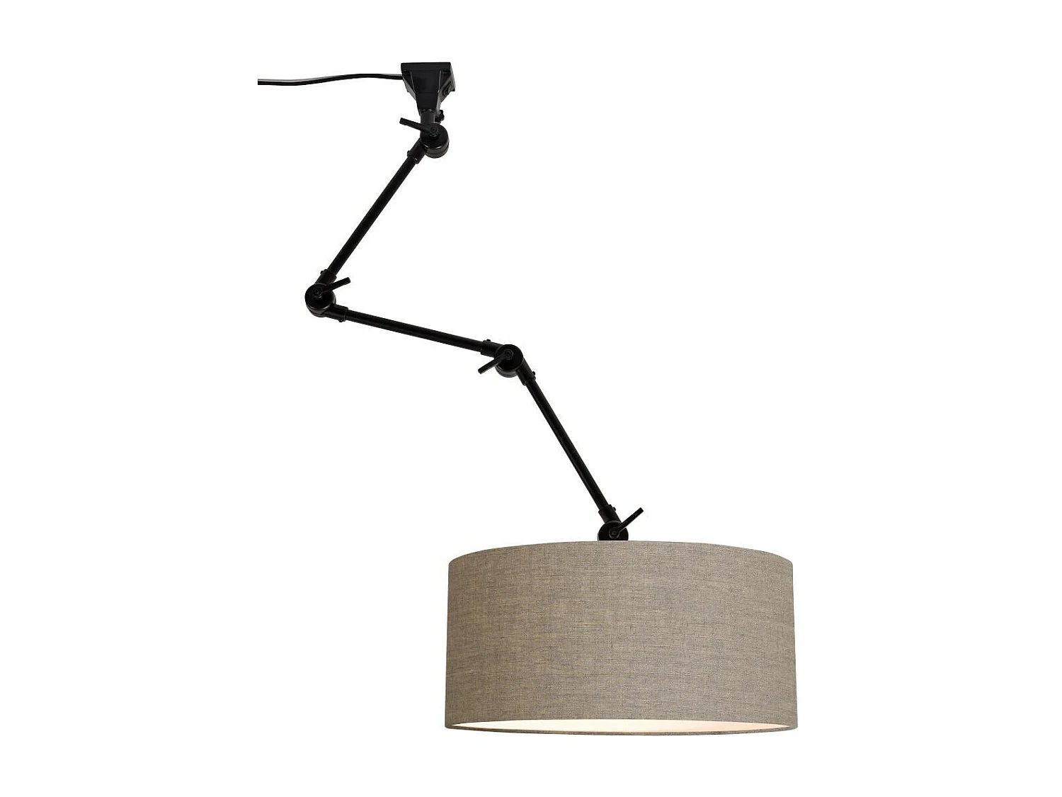 Applique en métal noir à 3 articulations et abat-jour en lin foncé