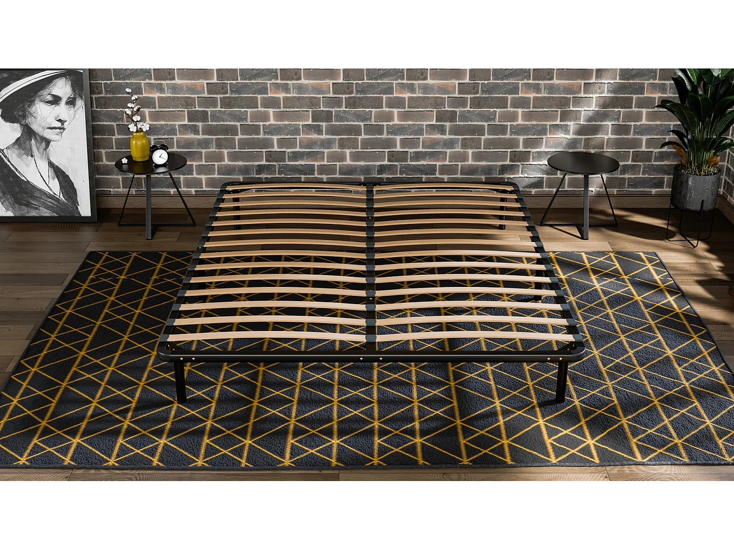 Sommier à Latte 140x190 cm Métal Noir Structure Solide Haute Qualité - Anti-grincement - Confortable et Résistant - Promoto Douce Lune