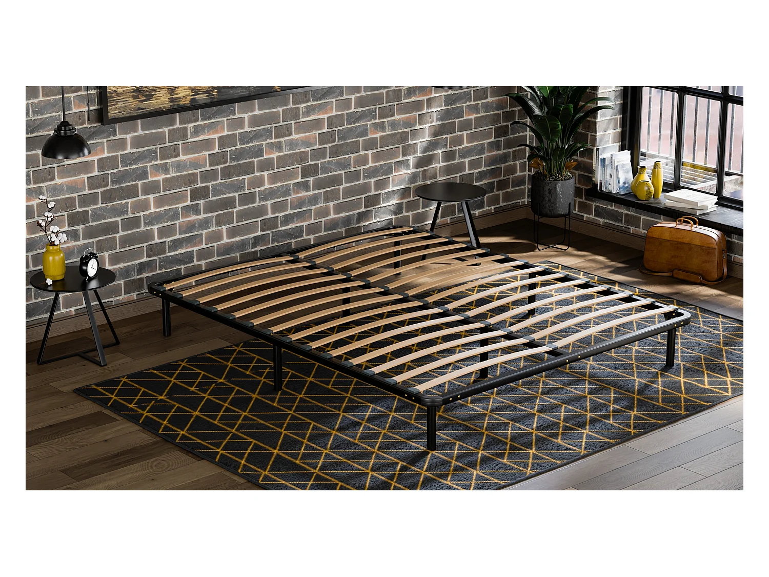 Sommier à Latte 90x200 cm Métal Noir Structure Solide Haute Qualité - Anti-grincement - Confortable et Résistant - Douce Lune