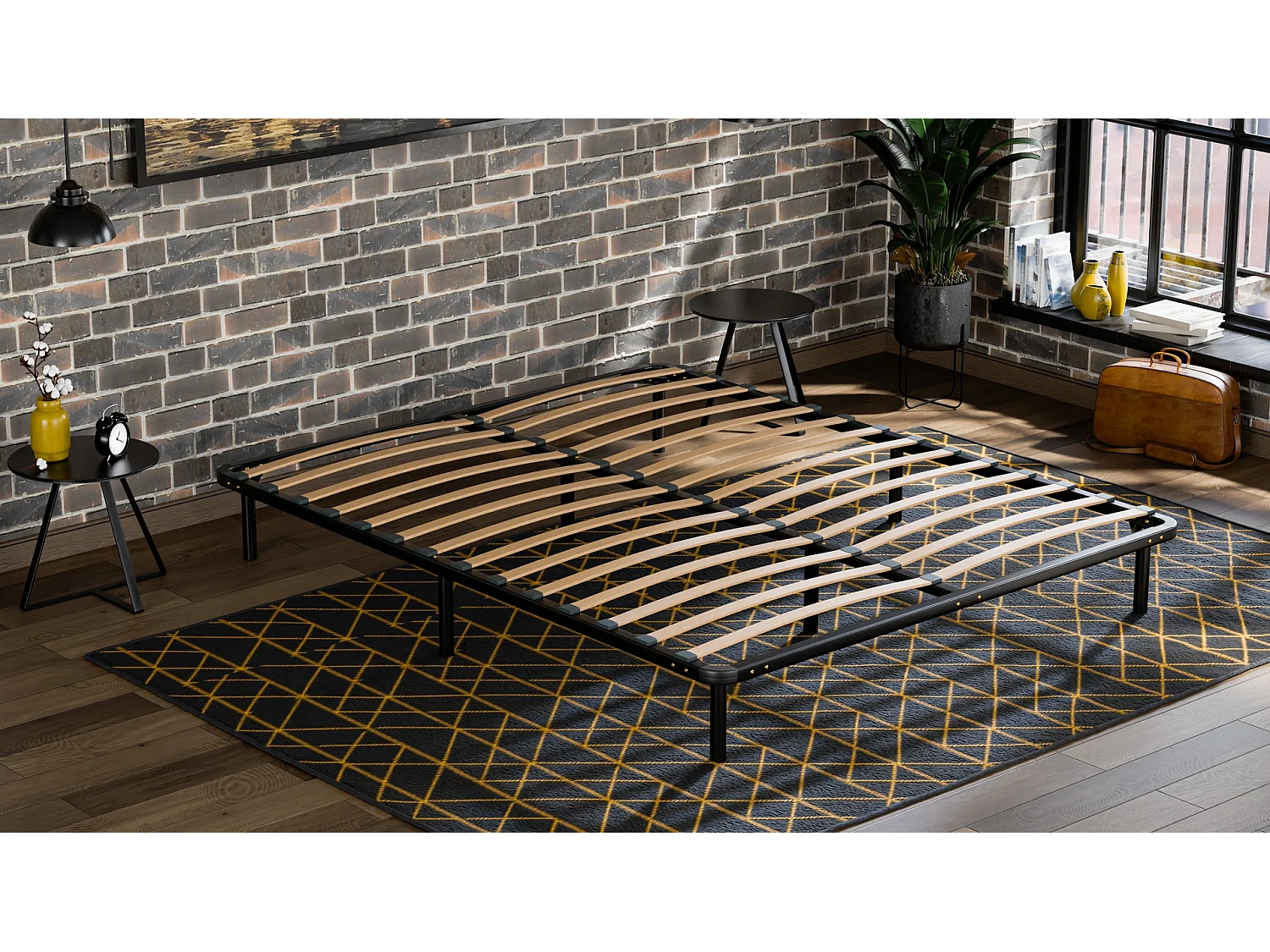 Sommier à Latte 90x200 cm Métal Noir Structure Solide Haute Qualité - Anti-grincement - Confortable et Résistant - Douce Lune