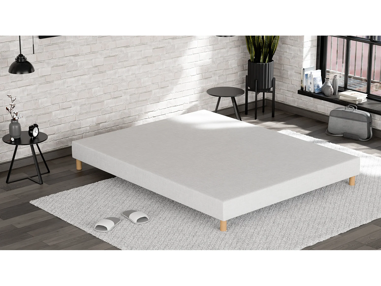 Box Spring Estofado 160x 200 - Madeira de Pinho Reforçada - Faia Maciça - Branco - Estrutura Sólida de Qualidade - Confortável Douce Lune®